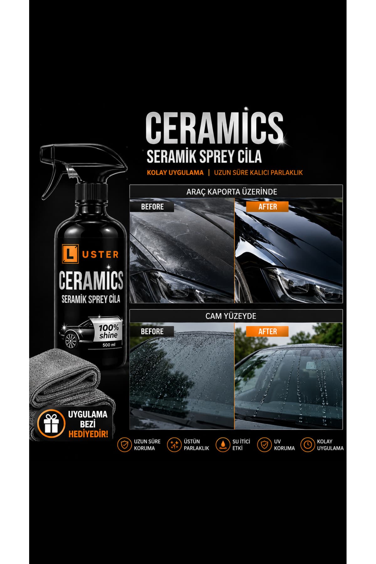 Luster Hızlı Cila Seramik Katkılı Parlak Su itici Boya Koruma Caramıcs 500ml