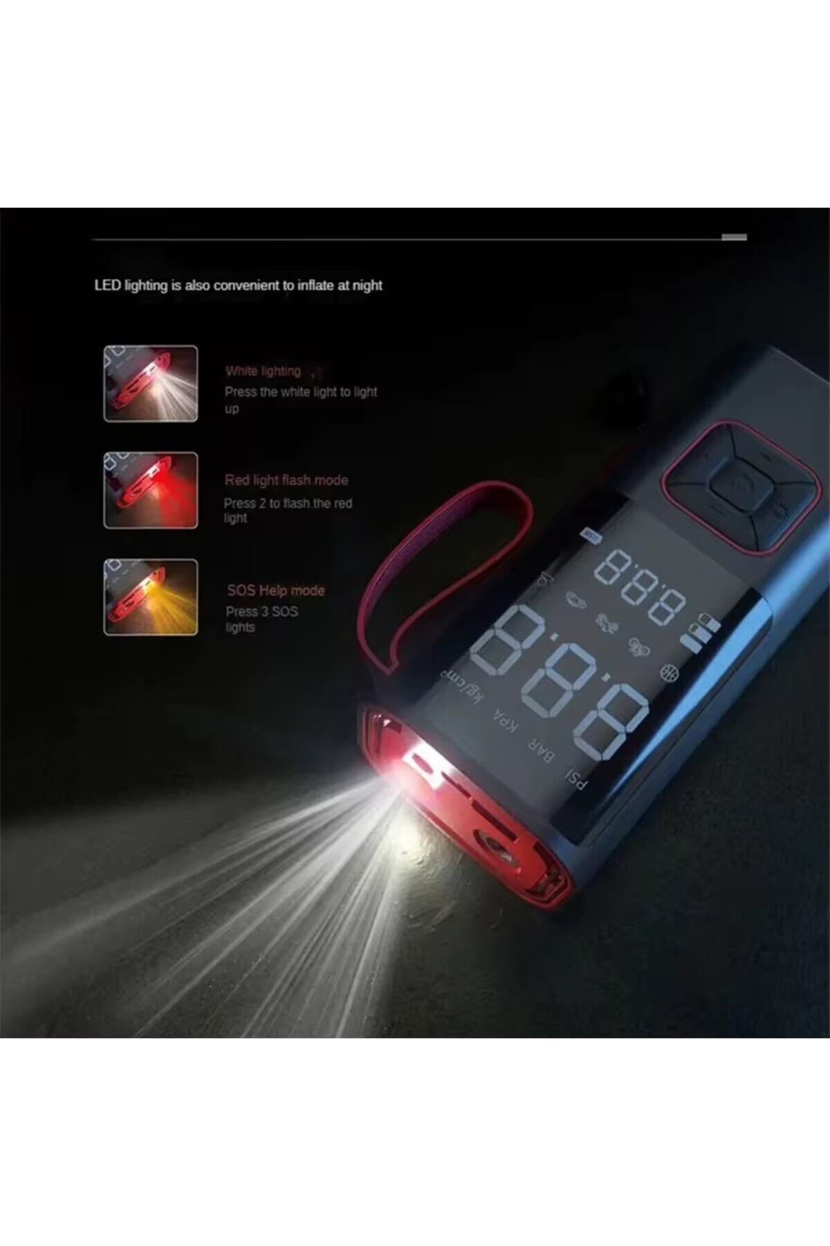 Schulzz 3in1 Kablosuz 12V Çakmak şarjlı Usb Type-C 6000Mah Göstergeli Oto Lastik Hava Pompası