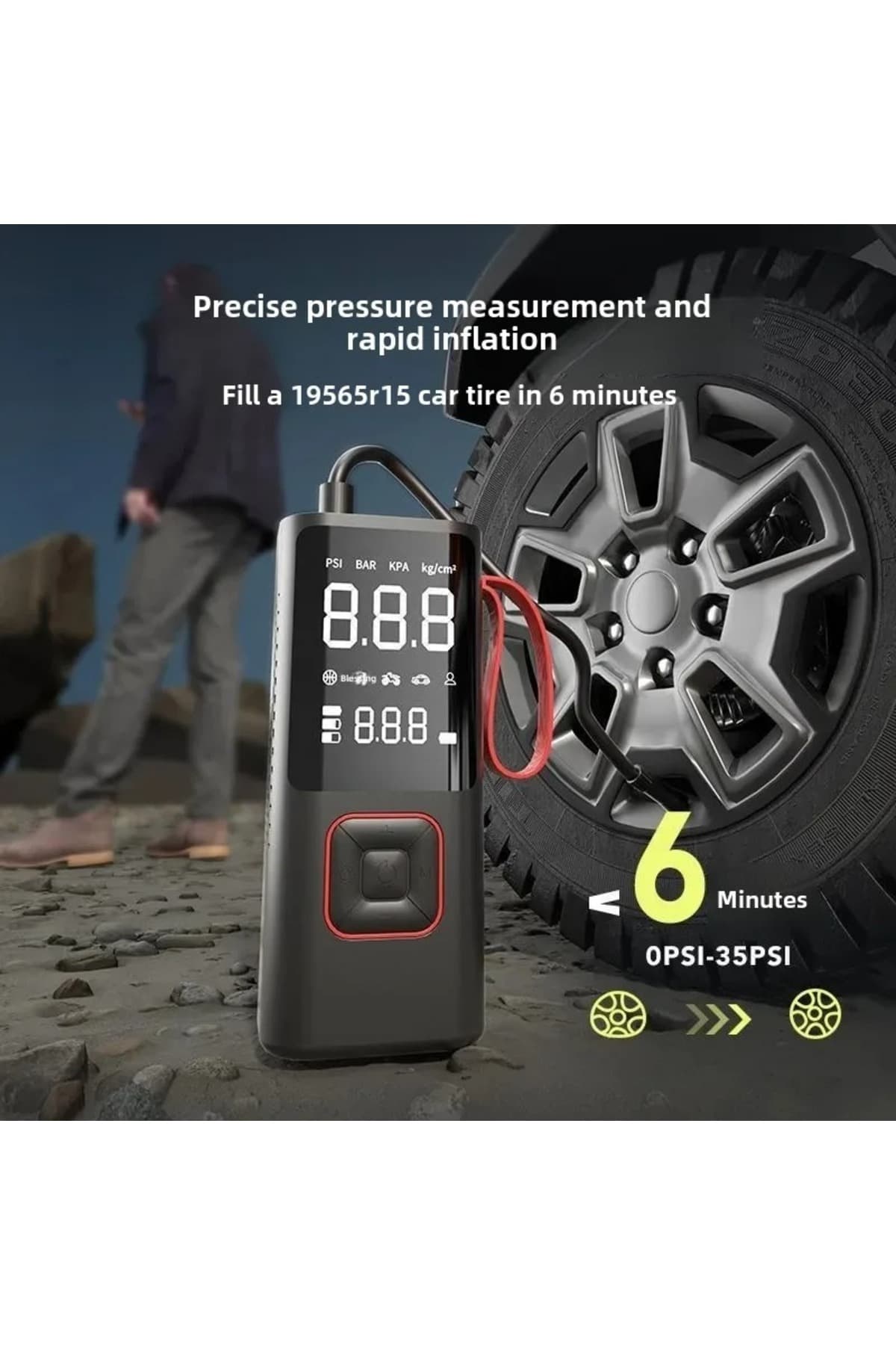 Schulzz 3in1 Kablosuz 12V Çakmak şarjlı Usb Type-C 6000Mah Göstergeli Oto Lastik Hava Pompası