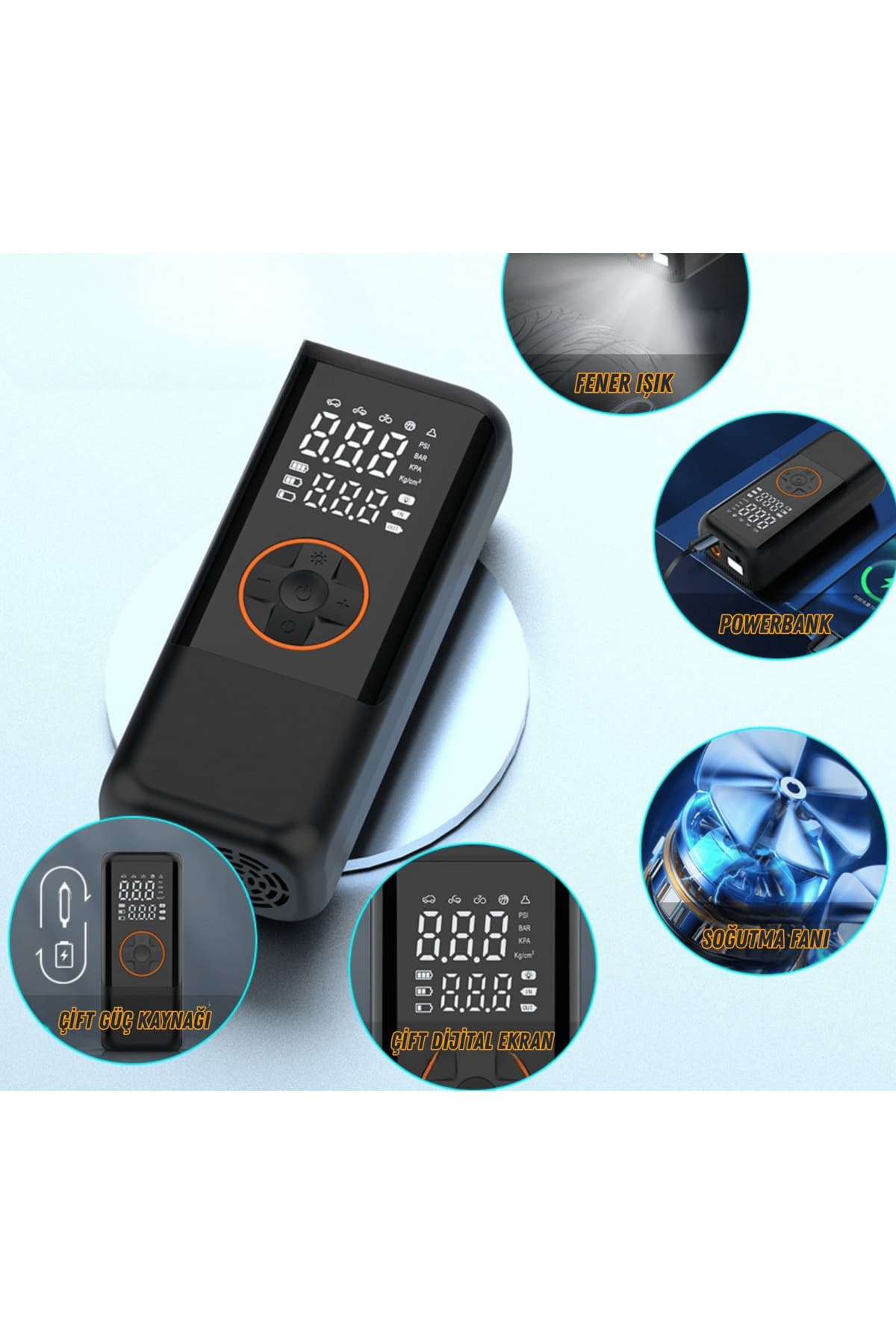 MATECHNO 4500 MaH Şarjlı Taşınabilir Araba Lastik Hava Top Şişirme Pompası Led Işıklı Dijital Hava Kompresörü