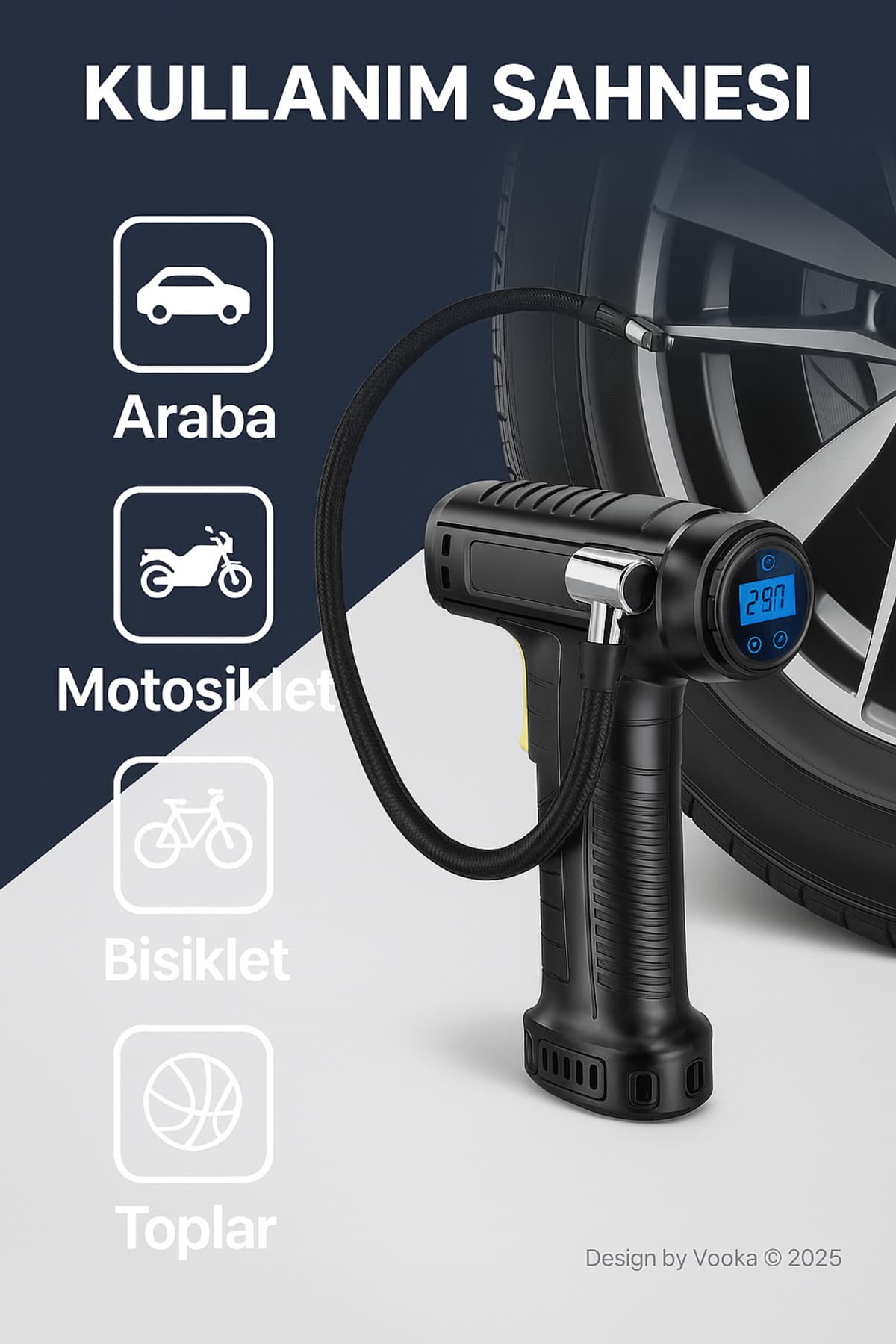 MO DOU Şarjlı Dijital Hava Kompresörü 150 PSI – LCD Ekran, LED Işık, Type-C, 3600 mAh | Araba Lastik