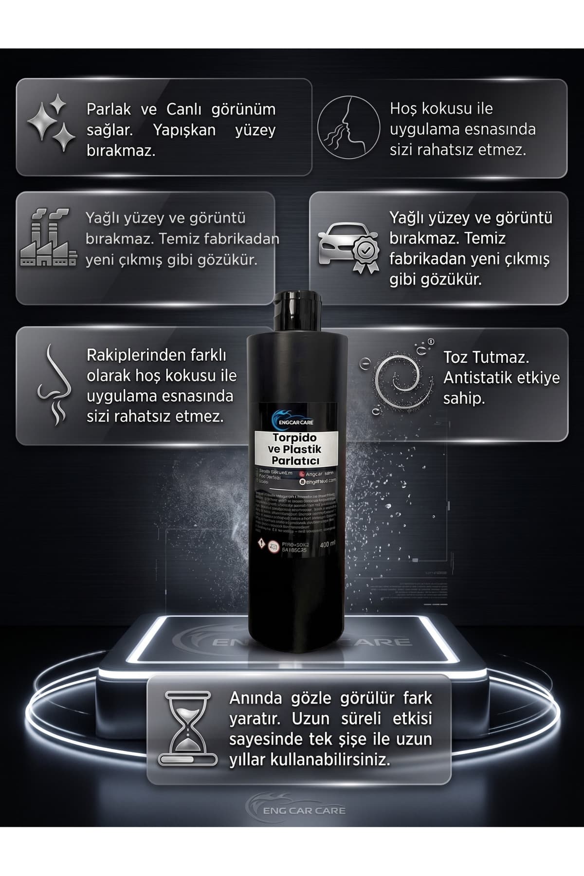 EngCar Care 3 Adet Torpido Parlatıcı Temizleyici Sprey Fresh Kokulu- Plastik Parlatıcı Yenileyici Süt 400ml