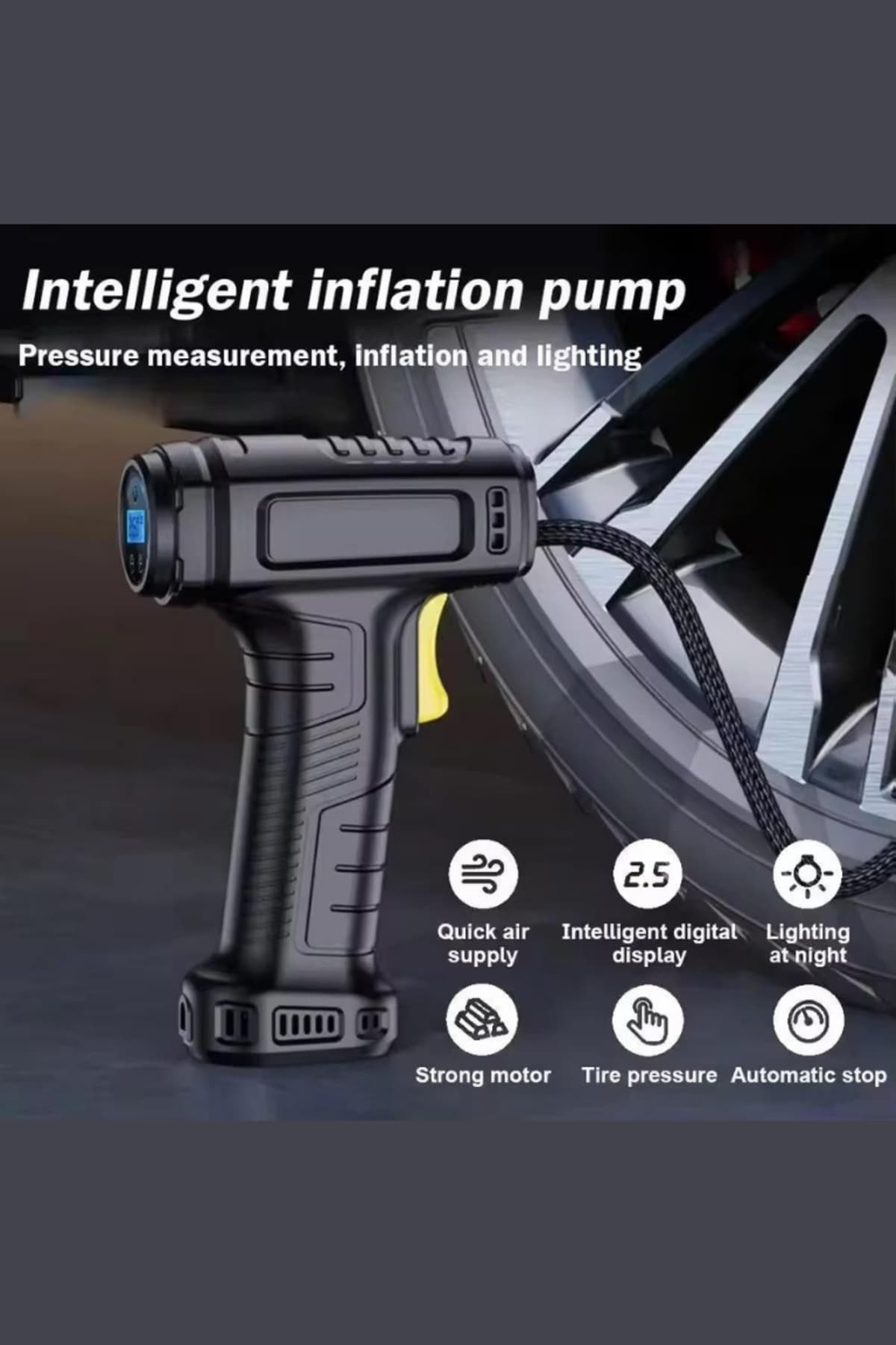 CROW'S TECH Hava Kompresörü Şarjlı Dijital 150 PSI LED Işık–LCD Ekran , Type-C, 3600 mAh | Araba Lastik pompası