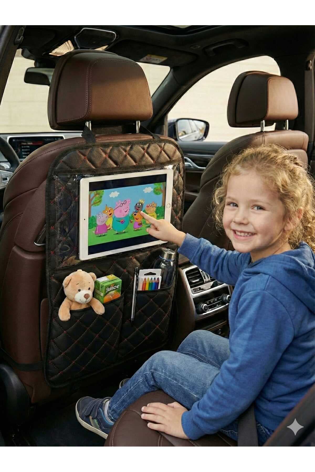Siyah Deri Araba Koltuk Arkası Organizer Araç Arka Koltuk Organizeri Tablet Tutucu Düzenleyici