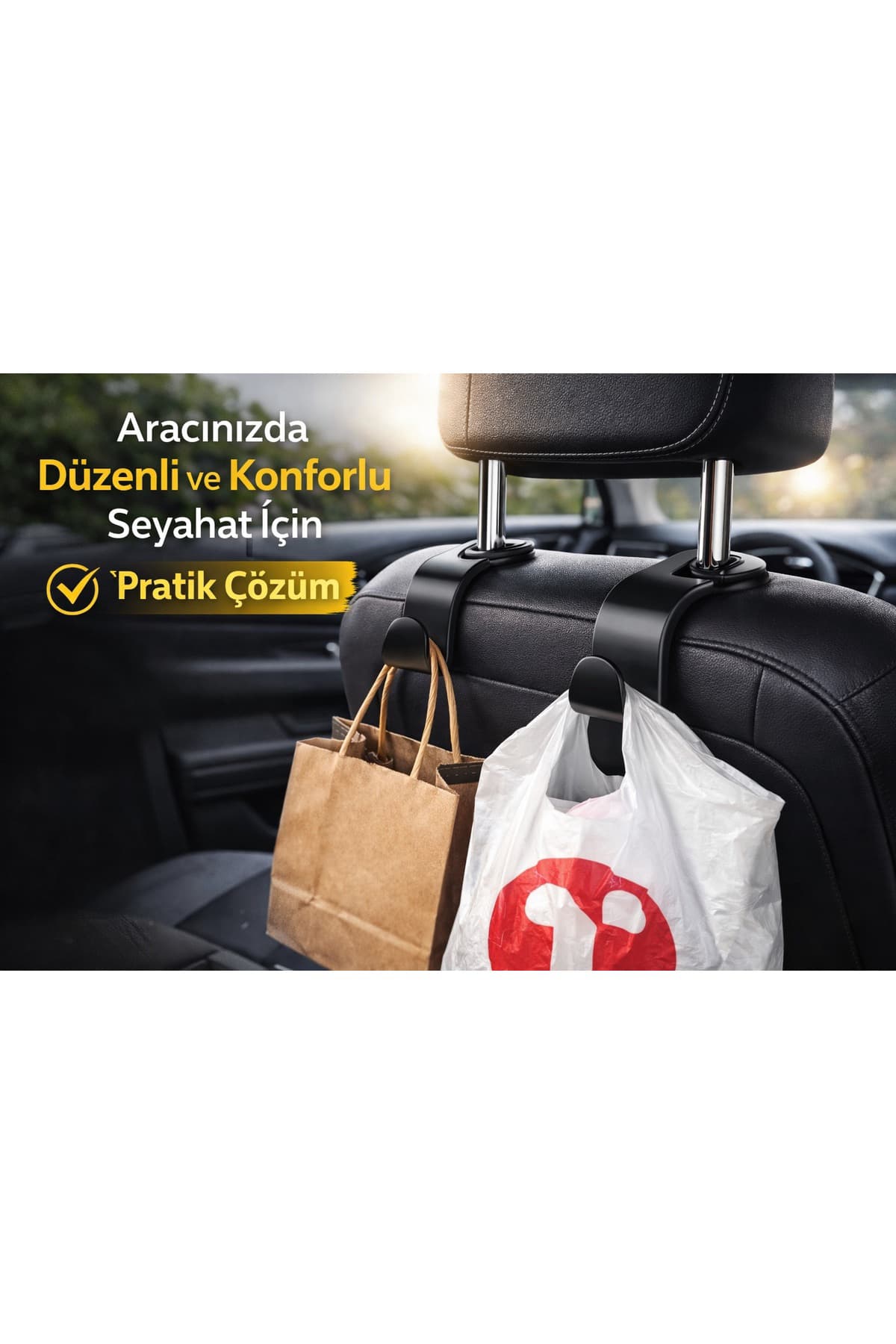 Ultra Dayanıklı Araç İçi Kanca 4 Adet – Koltuk Arkası Çanta & Poşet Askısı