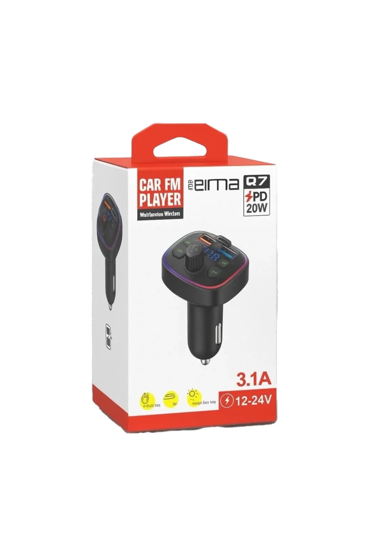 EIMA Q7 Bluetooth Araç FM Transmitter MP3 Çalar Type-C PD 20W Hızlı Şarj