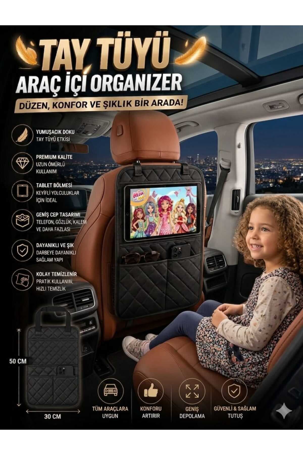 Siyah Tay Tüyü Araba Koltuk Arkası Organizer Araç Arka Koltuk Organizeri Tablet Tutucu Düzenleyici Araç İçi Organizer Tablet Tutucu Oto Koltuk Arkası Organizer Çok Cepli Araba Düzenleyici