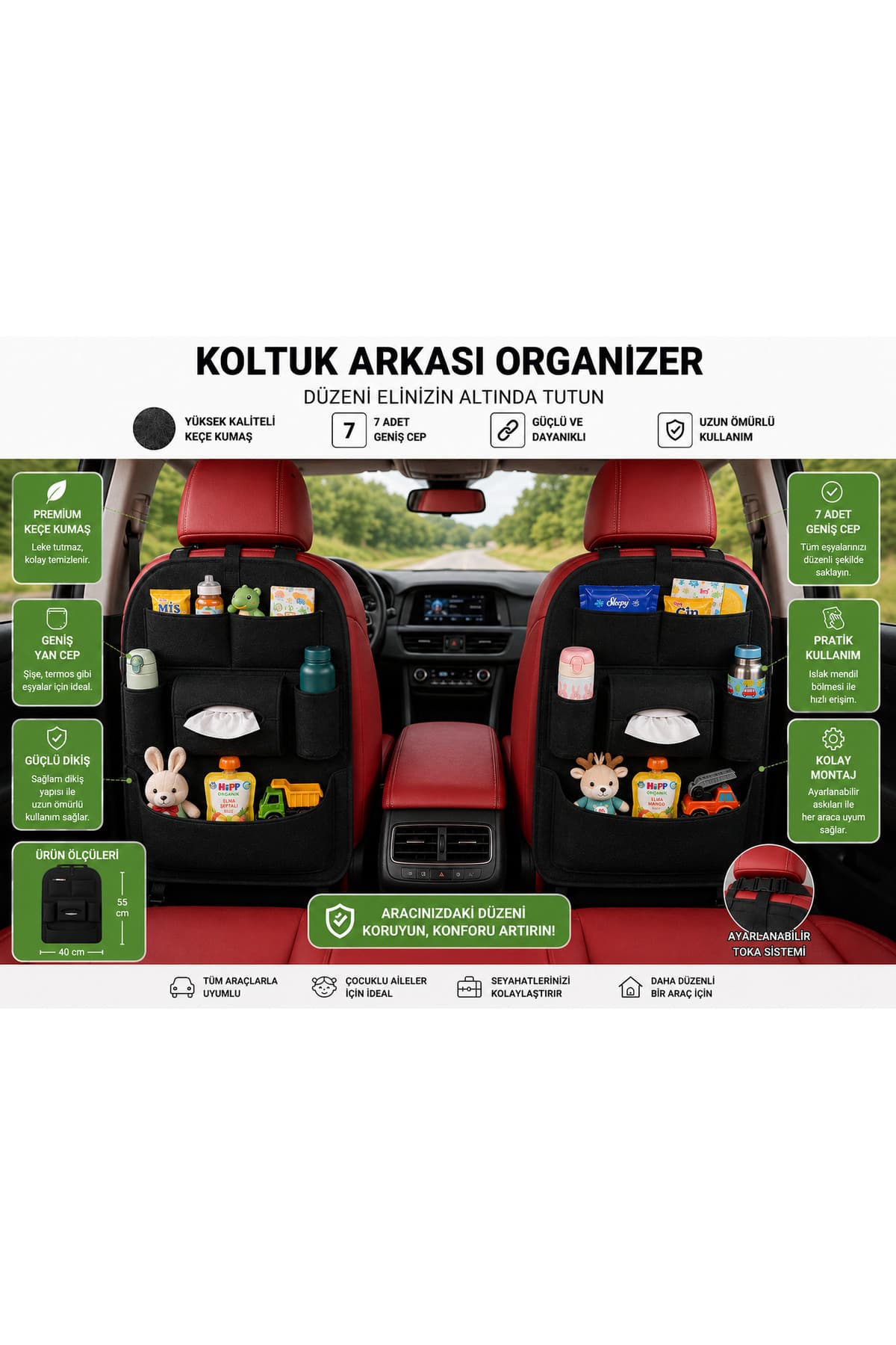 Araç İçi Koltuk Arkası Organizer Bagaj Düzenleyici Oto Aksesuarı Çanta Oto Koltuk Arkası Düzenleyici