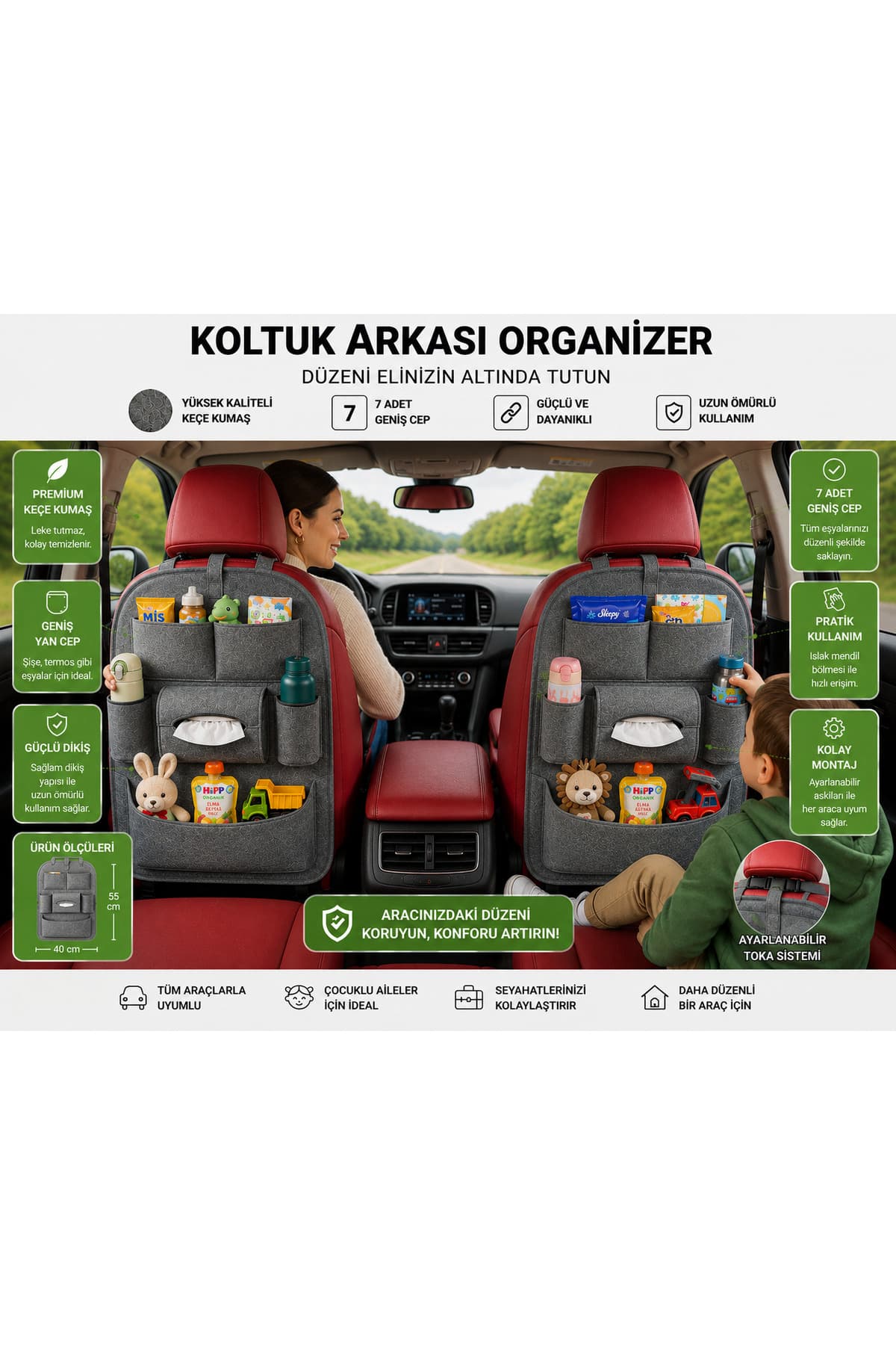 Araç İçi Koltuk Arkası Organizer Oto Aksesuarı Bagaj Koltuk Arkası Premium Düzenleyici Otomobil Organizeri