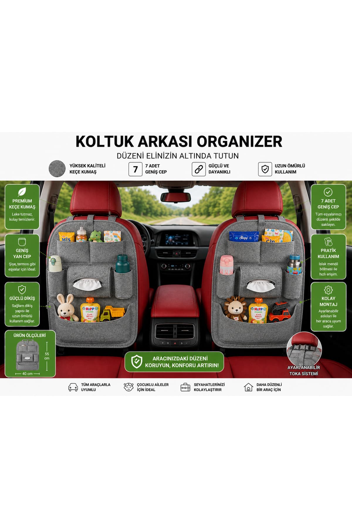 Araç İçi Koltuk Arkası Organizer Oto Aksesuarı Bagaj Koltuk Arkası Premium Düzenleyici Otomobil Organizeri
