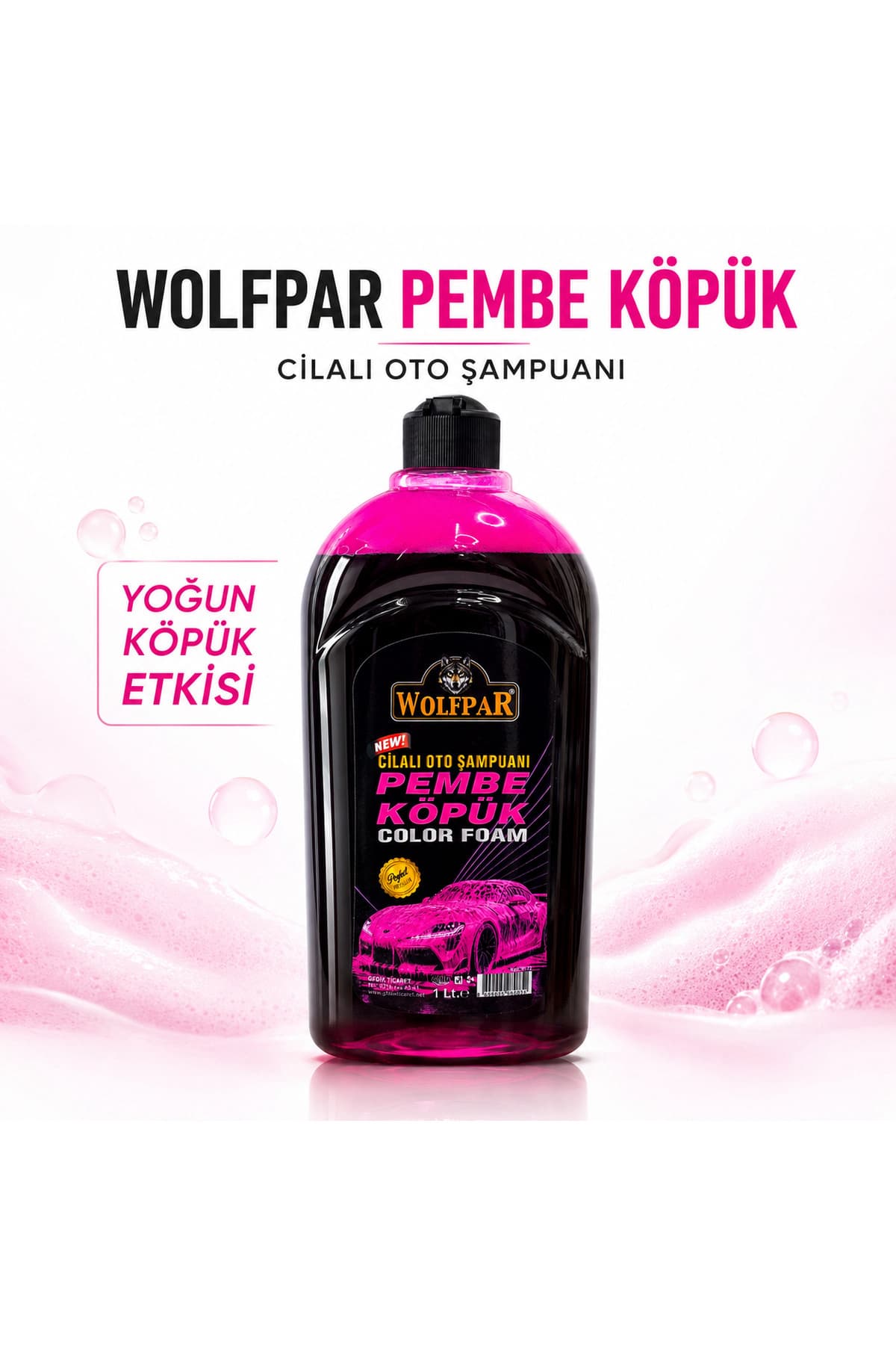 Pembe Köpük Cilalı Oto Şampuanı 1 Litre – Yoğun Köpük Etkili Araç Yıkama Şampuanı