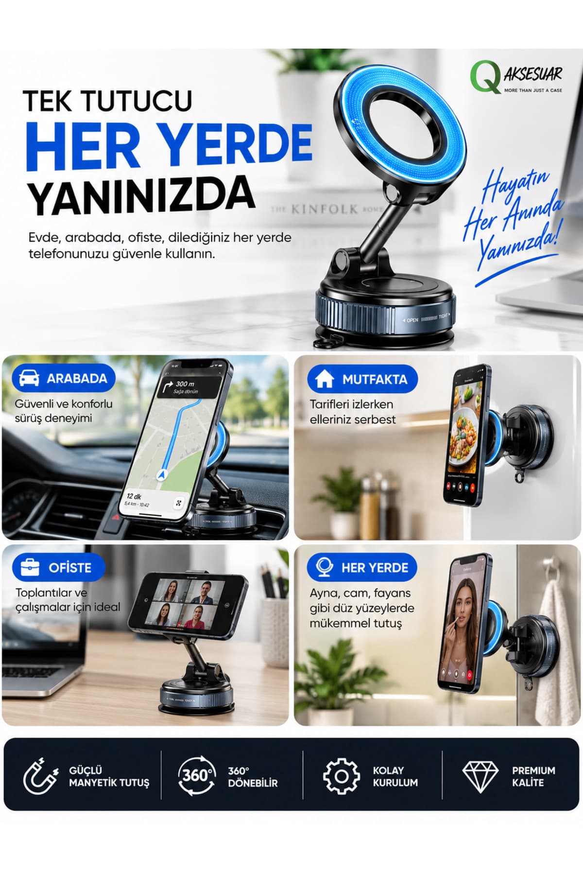 360 Dönebilen Ayarlanabilir Araç Içi Tutucu Magsafe Telefon Tutucu
