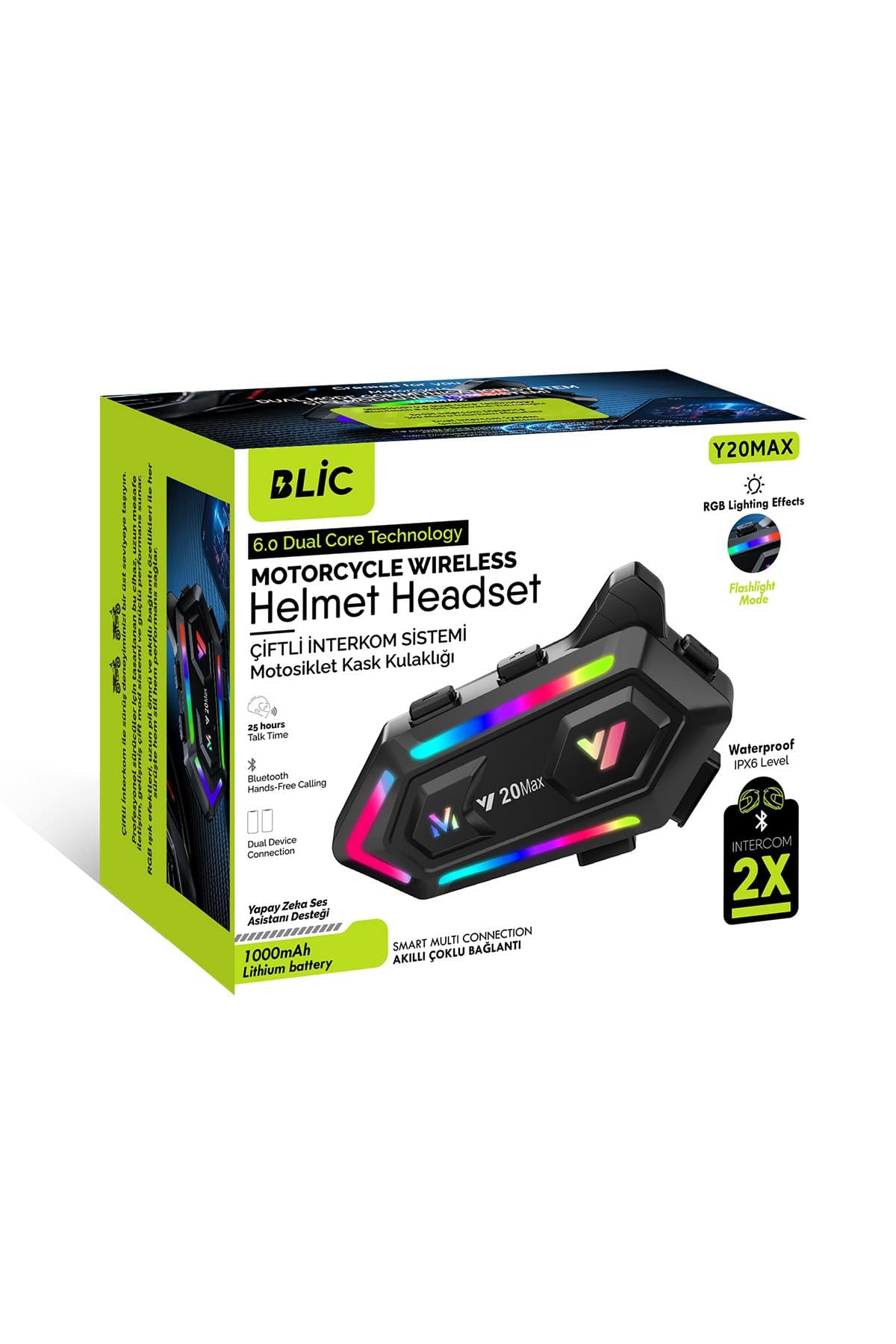 Y20MAX Bluetooth 6.0 Motosiklet Kask Kulaklığı – Çiftli İnterkom, 300 Metre Menzil, 25 Saat Kon