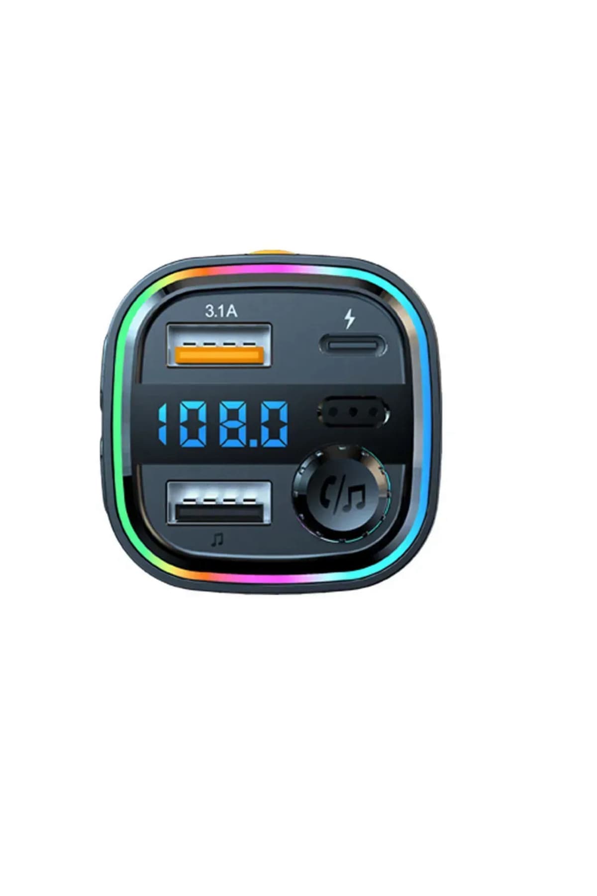 AFT-13 Bluetooth 5.0 Araç İçi FM Transmitter - 3 Port Hızlı Şarj (2x USB-A + 1x USB-C), RGB LED Işıklı Eller Serbest Çakmaklık Şarj Cihazı AFT-13