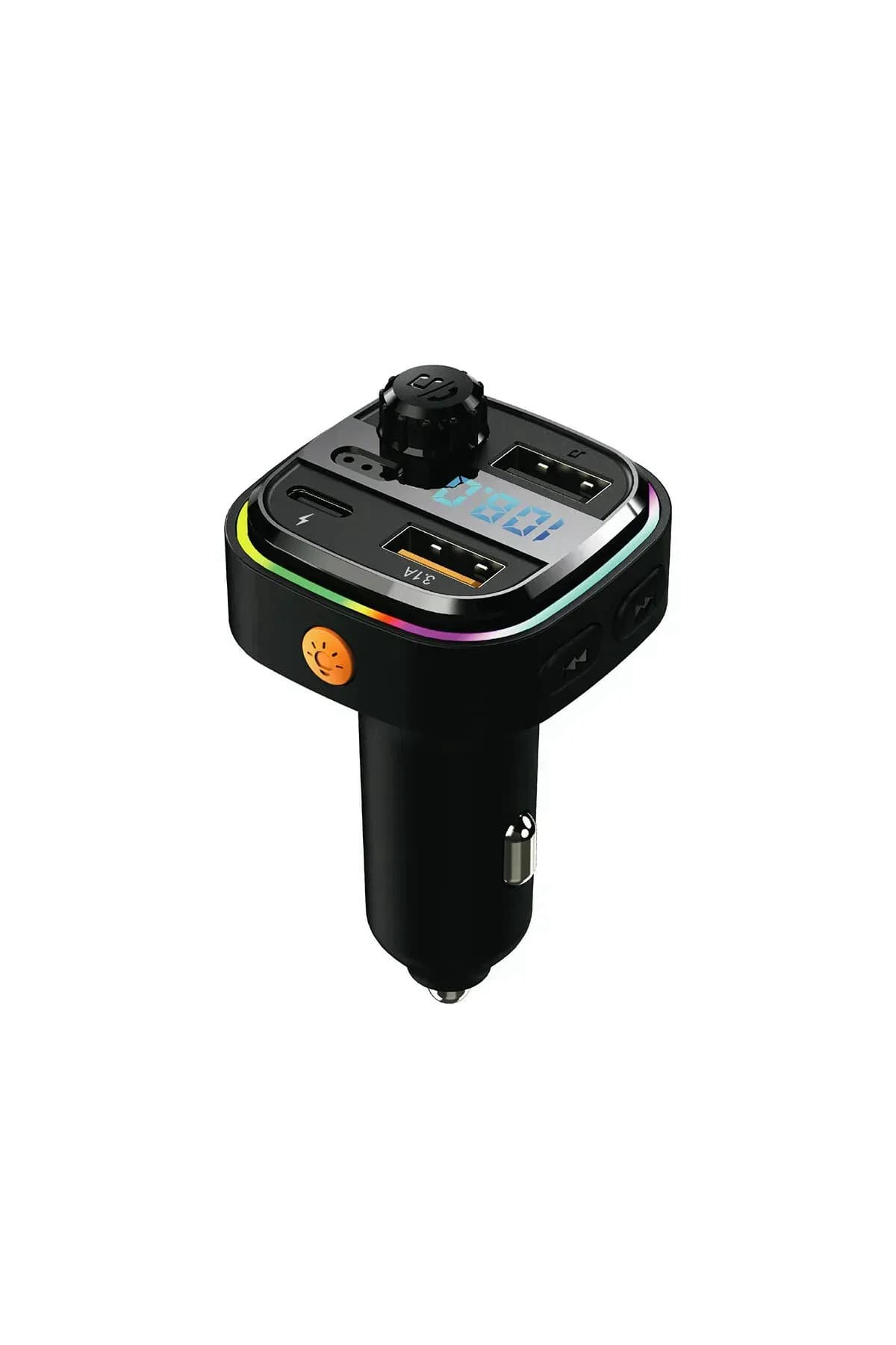 AFT-13 Bluetooth 5.0 Araç İçi FM Transmitter - 3 Port Hızlı Şarj (2x USB-A + 1x USB-C), RGB LED Işıklı Eller Serbest Çakmaklık Şarj Cihazı AFT-13
