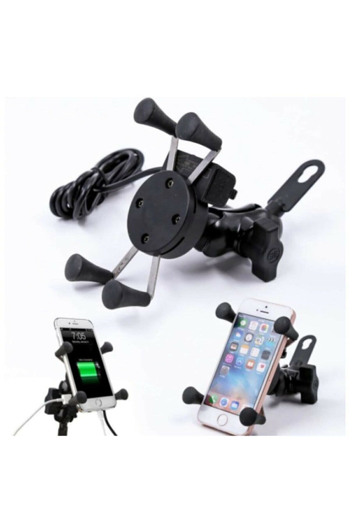 Usb Şarjlı Ayna Bağlantılı Motosiklet Telefon Tutucu Motor Tutacağı