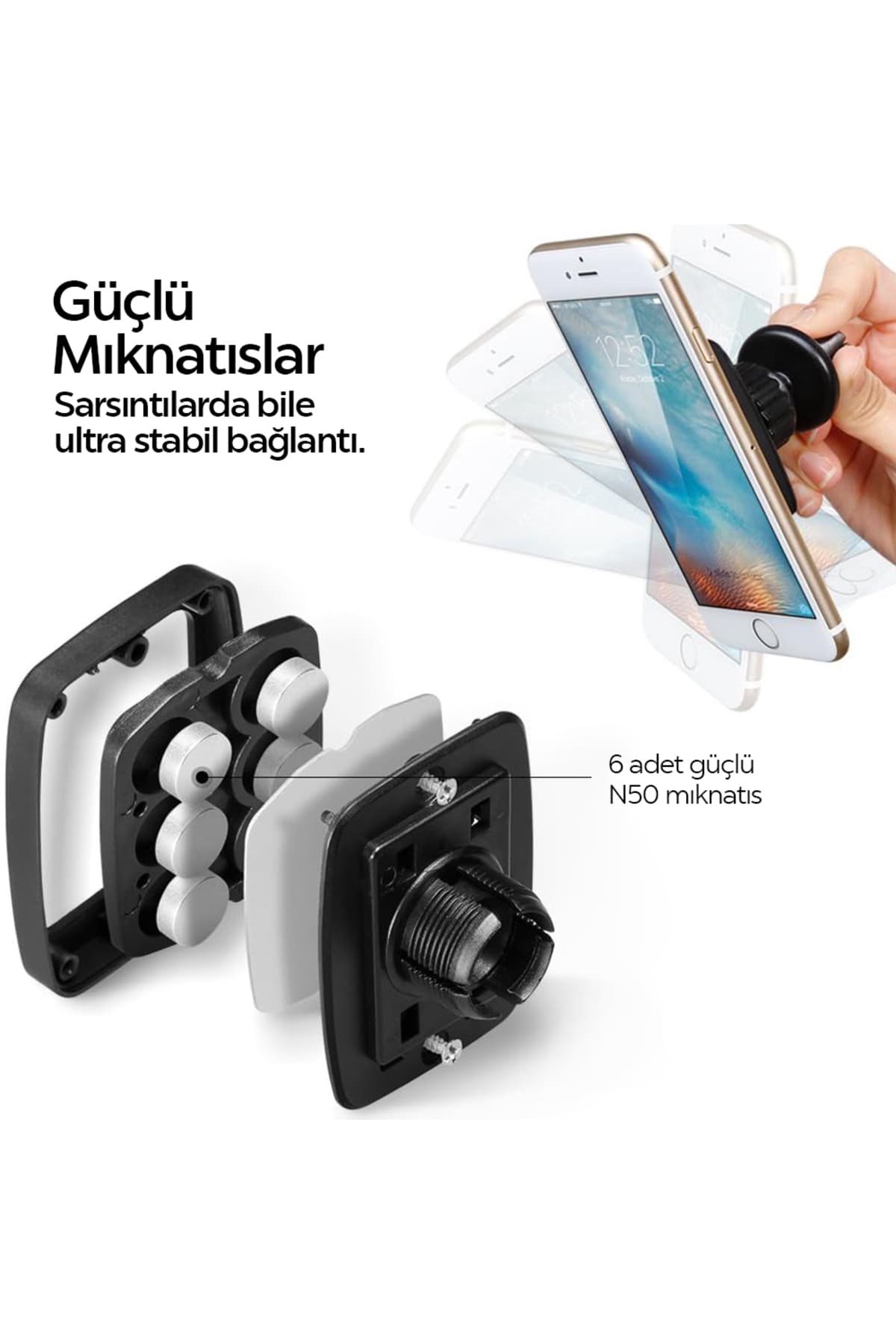 Air Vent Manyetik Araç içi Telefon Tutucu + 2 Adet Manyetik Plaka Universal Kuel H12 - 000CD20115