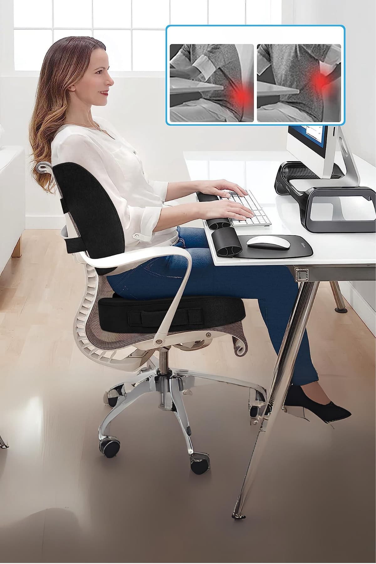 Visco Bel Destek Minderi Ortopedik Visko Ofis Koltuk Sandalye Minderi Araba Sırt Minderi