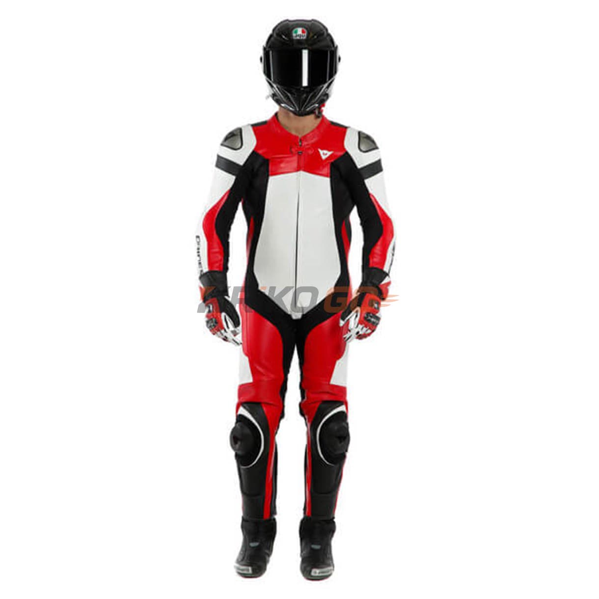 Dainese Dainese Assen 2 White Lava Red Black Tek Parça Delikli Deri Tulum