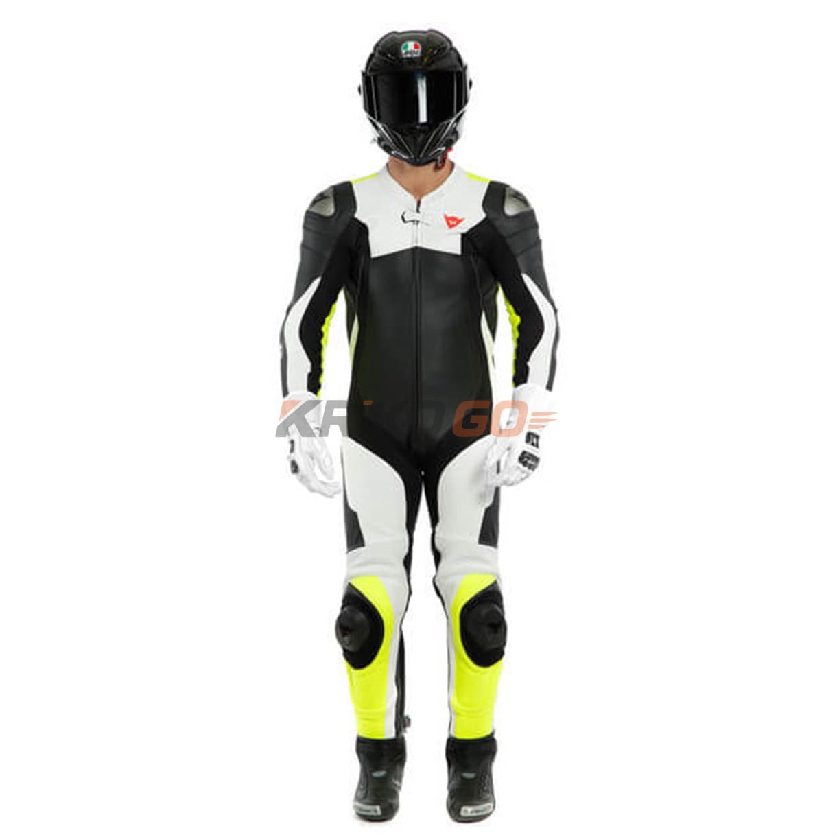 Dainese Dainese Assen 2 Black White Fluo Yellow Tek Parça Delikli Deri Tulum