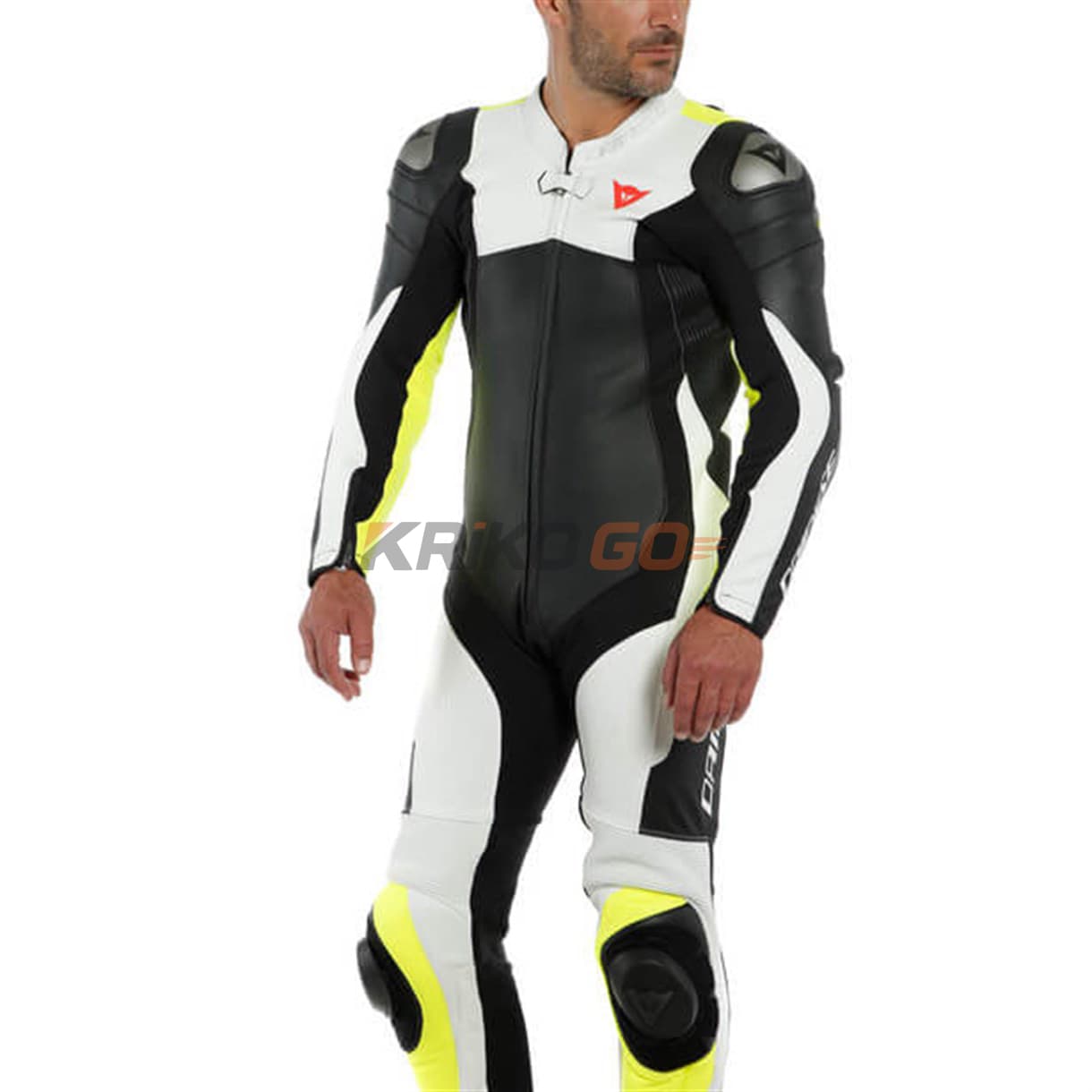 Dainese Dainese Assen 2 Black White Fluo Yellow Tek Parça Delikli Deri Tulum