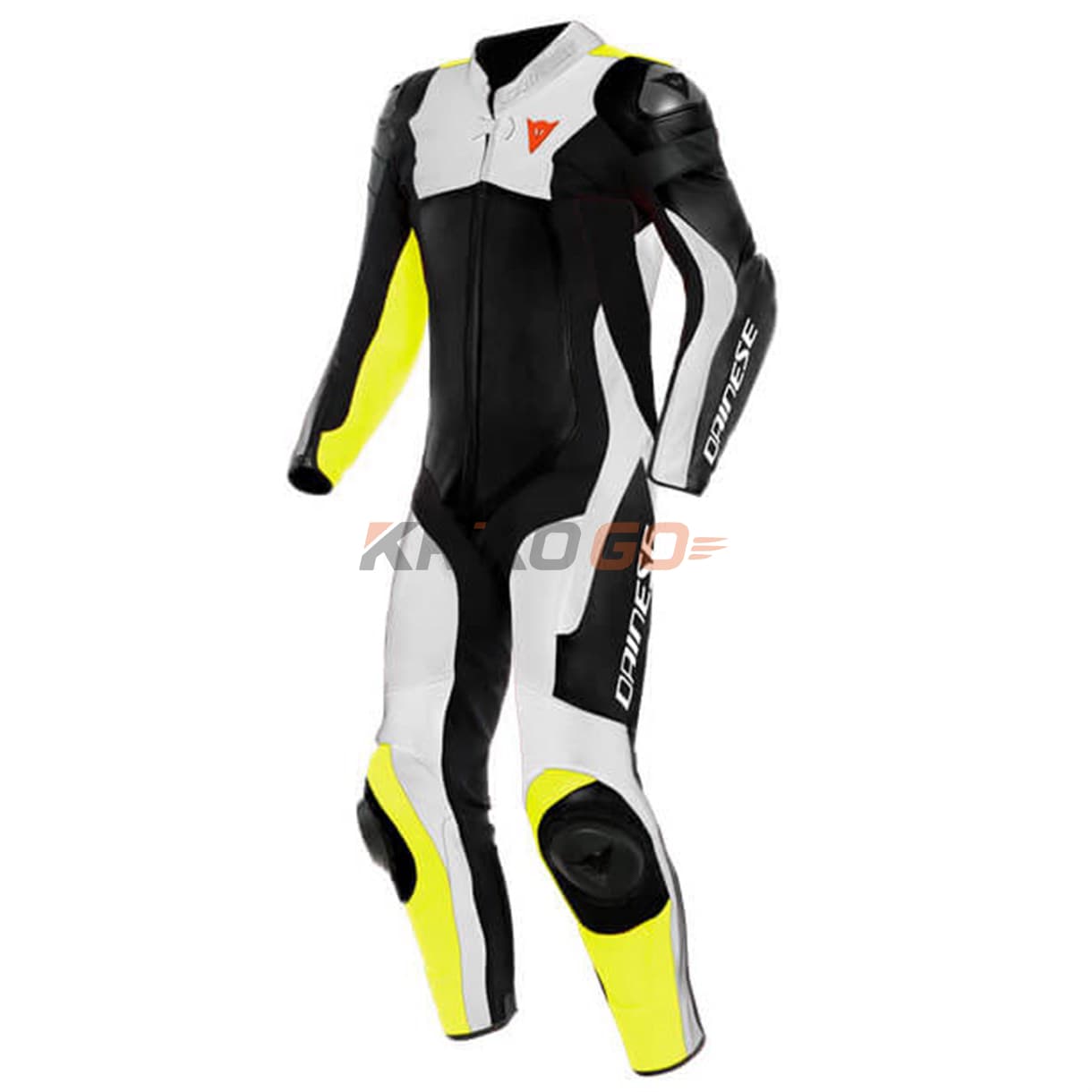 Dainese Dainese Assen 2 Black White Fluo Yellow Tek Parça Delikli Deri Tulum