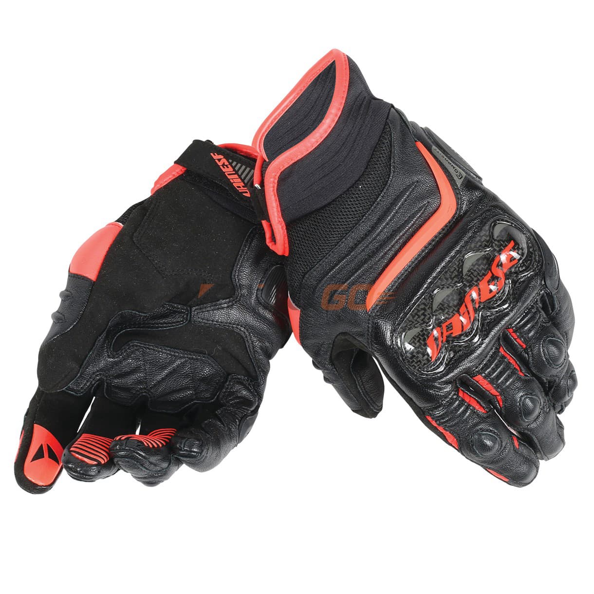 Dainese Carbon D1 Short Deri Eldiven Black Black Fluo Red
