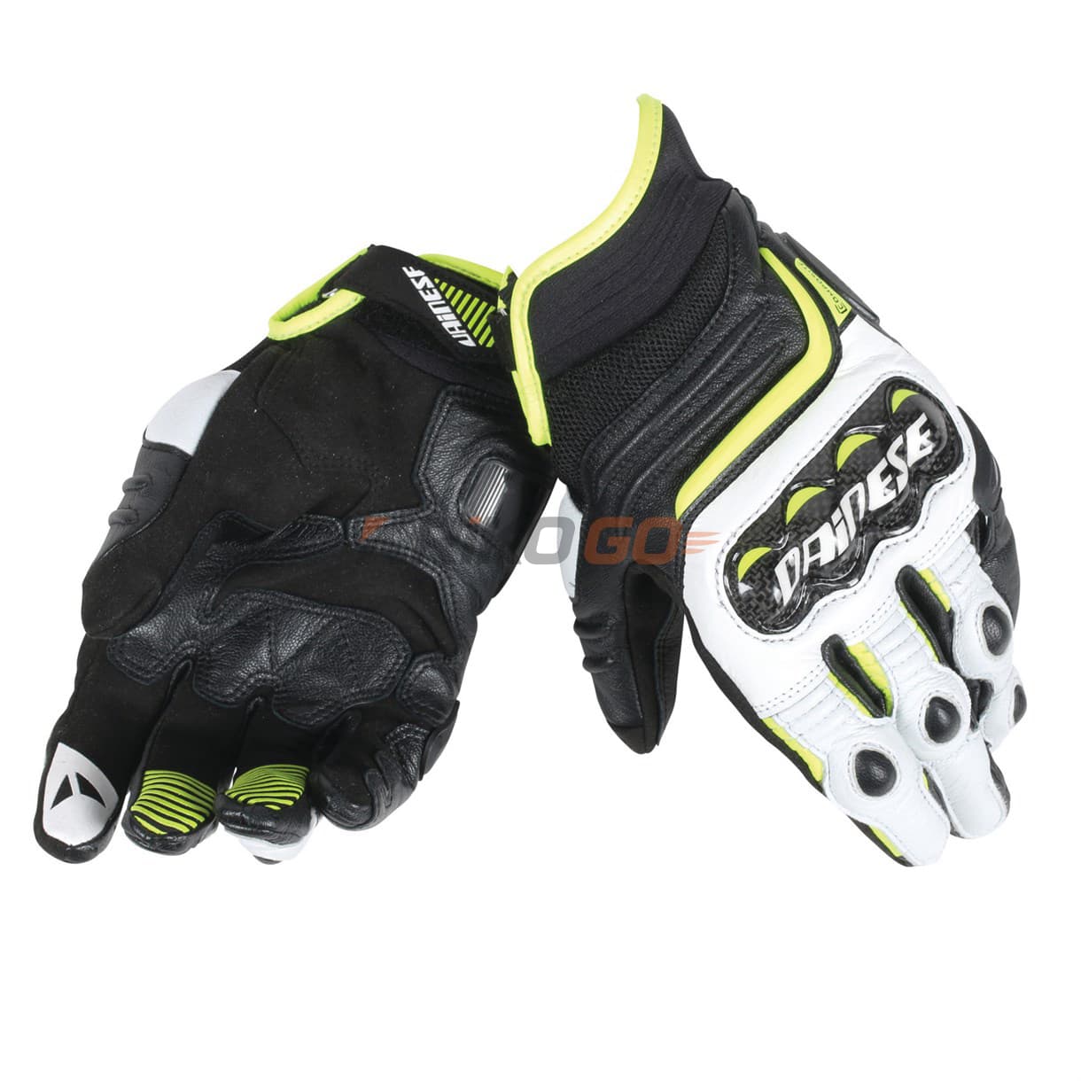 Dainese Carbon D1 Short Deri Eldiven Black White Fluo Yellow