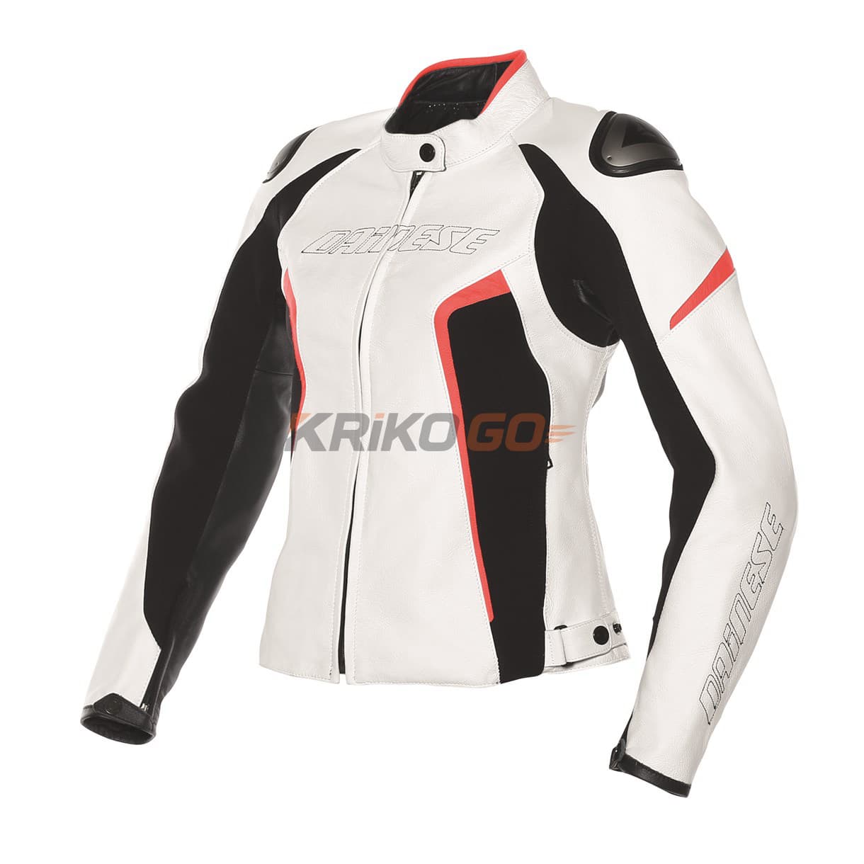 Dainese G.Racing D1 Pelle White Black Fluo Red Kadın Deri Mont