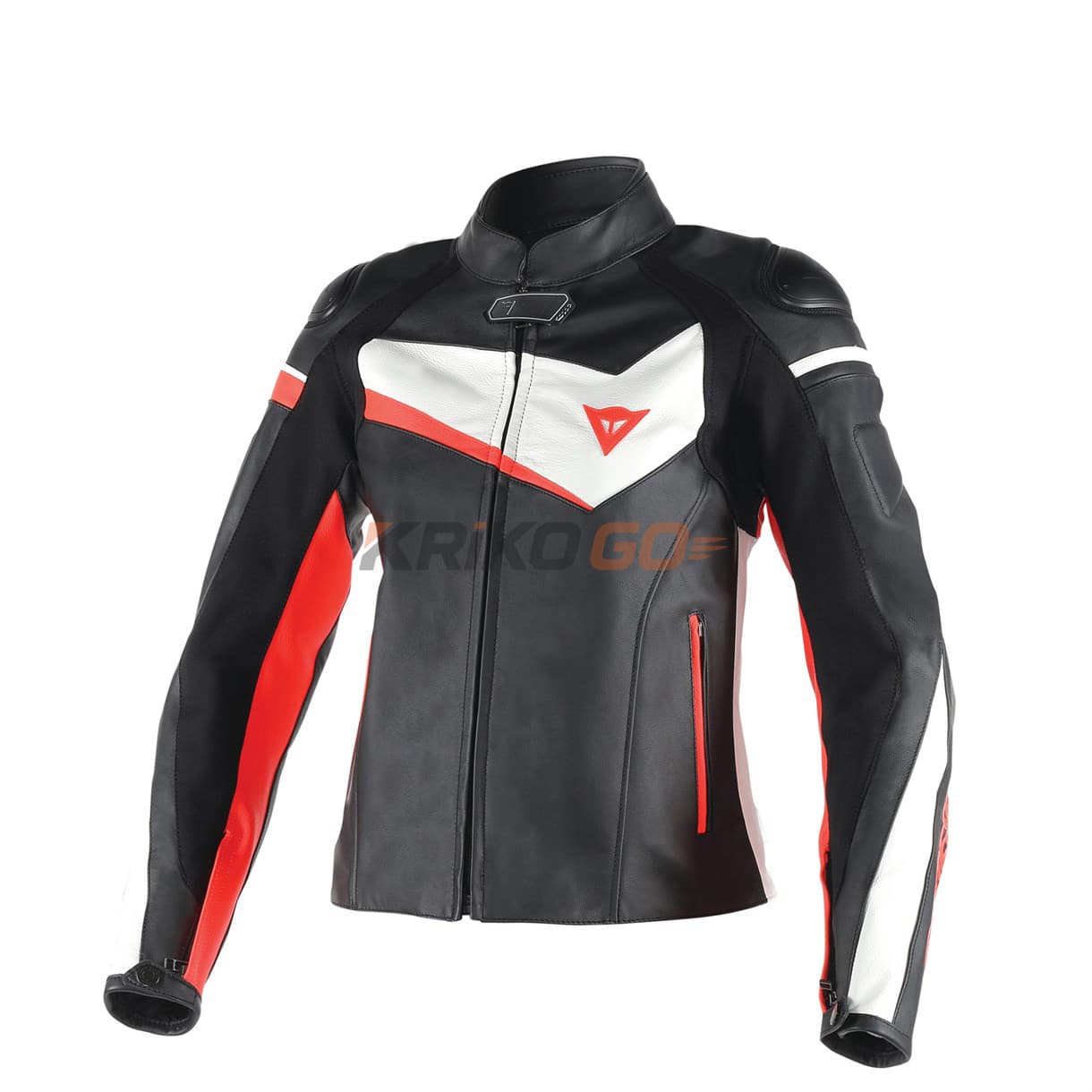 Dainese Veloster Black White Fluo Red Kadın Deri Mont