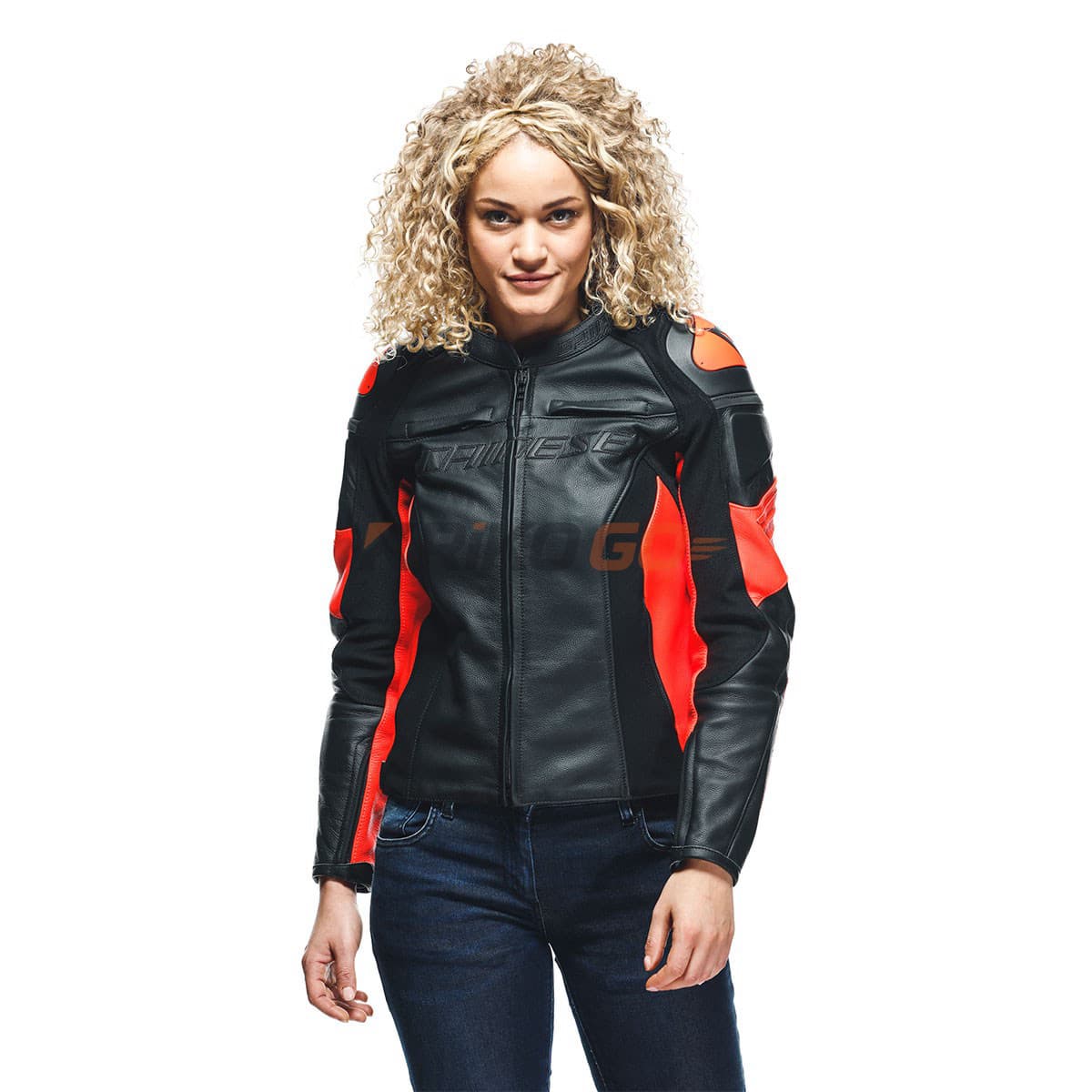 Dainese Racing 4 Black Fluo Red Kadın Deri Mont