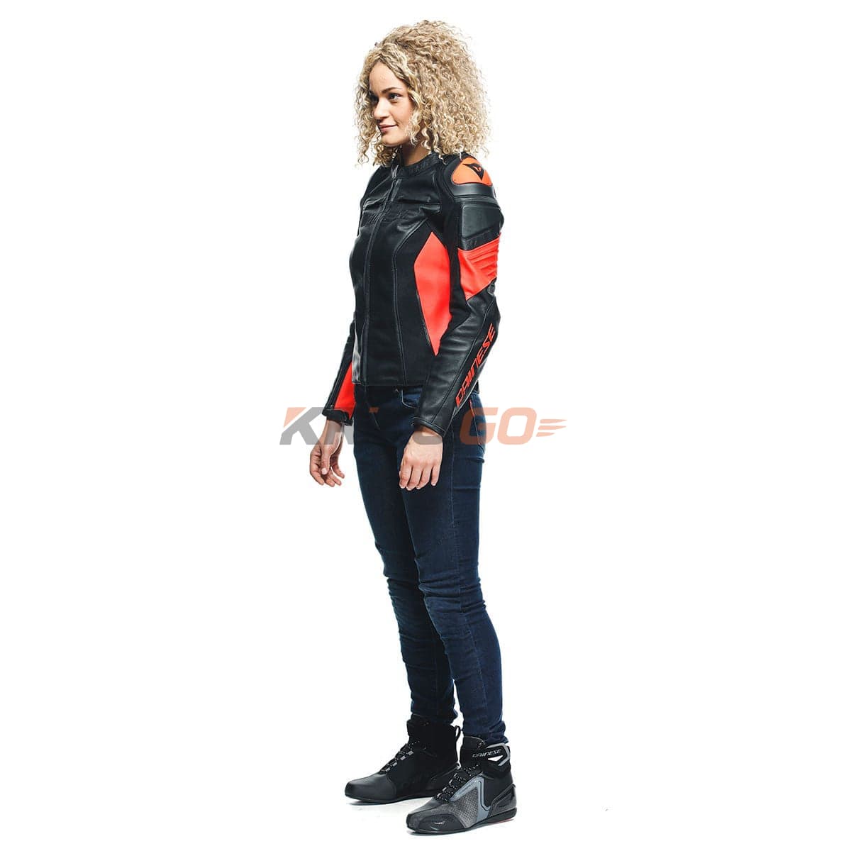 Dainese Dainese Racing 4 Black Fluo Red Kadın Deri Mont