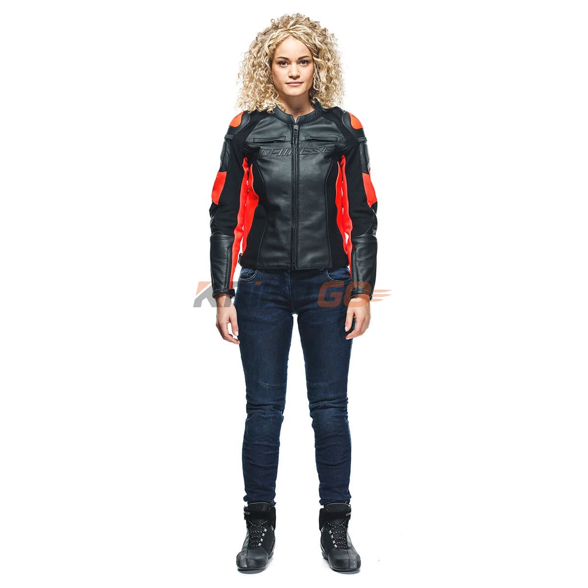 Dainese Dainese Racing 4 Black Fluo Red Kadın Deri Mont