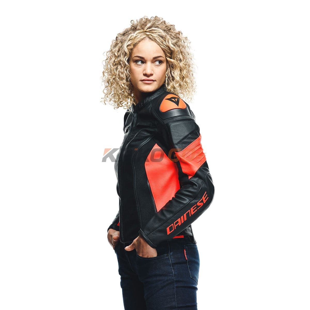 Dainese Dainese Racing 4 Black Fluo Red Kadın Deri Mont
