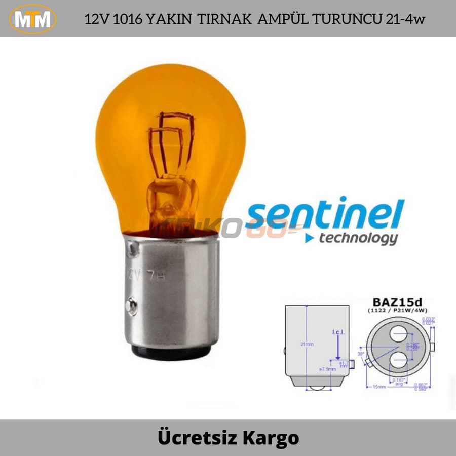 P21/5W 1016 12V Şaşı Tırnak Çift Duy Stop Sinyal Ampülü Turuncu