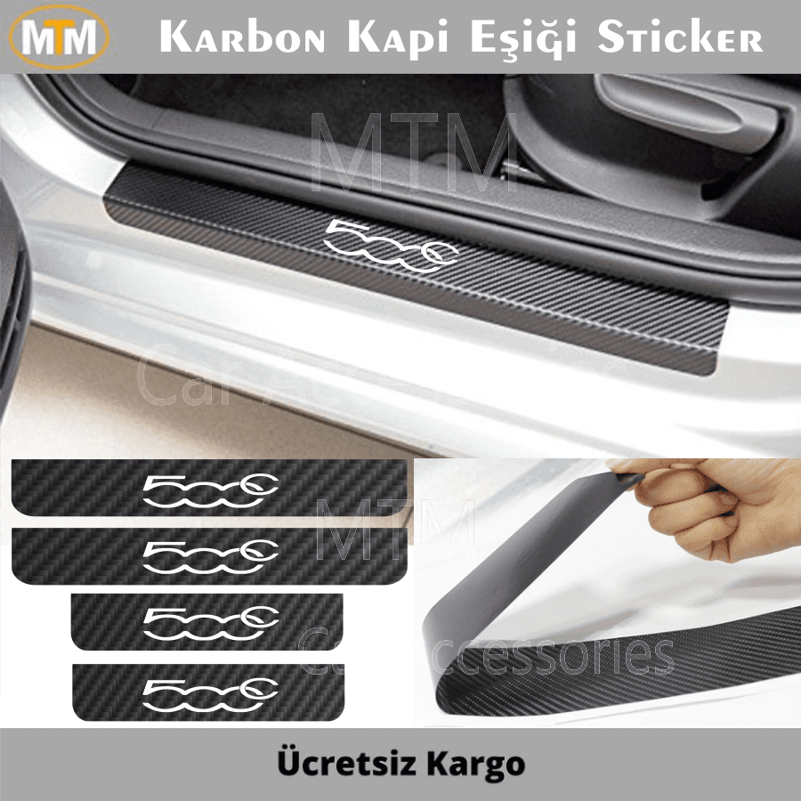 Fiat 500 Karbon Kapı Eşiği Sticker (4 Adet)