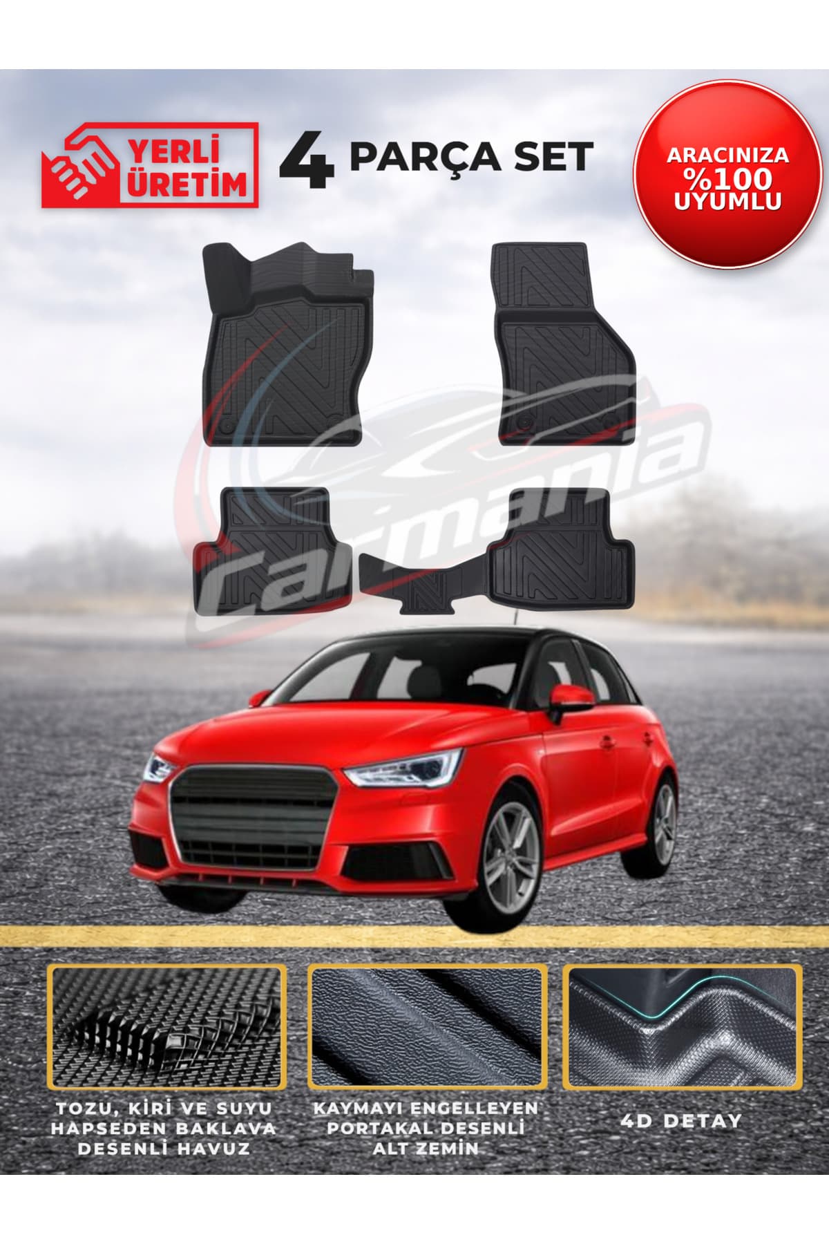 Audi A1 Premium 4D Havuzlu Paspas (2018 ve Sonrası)