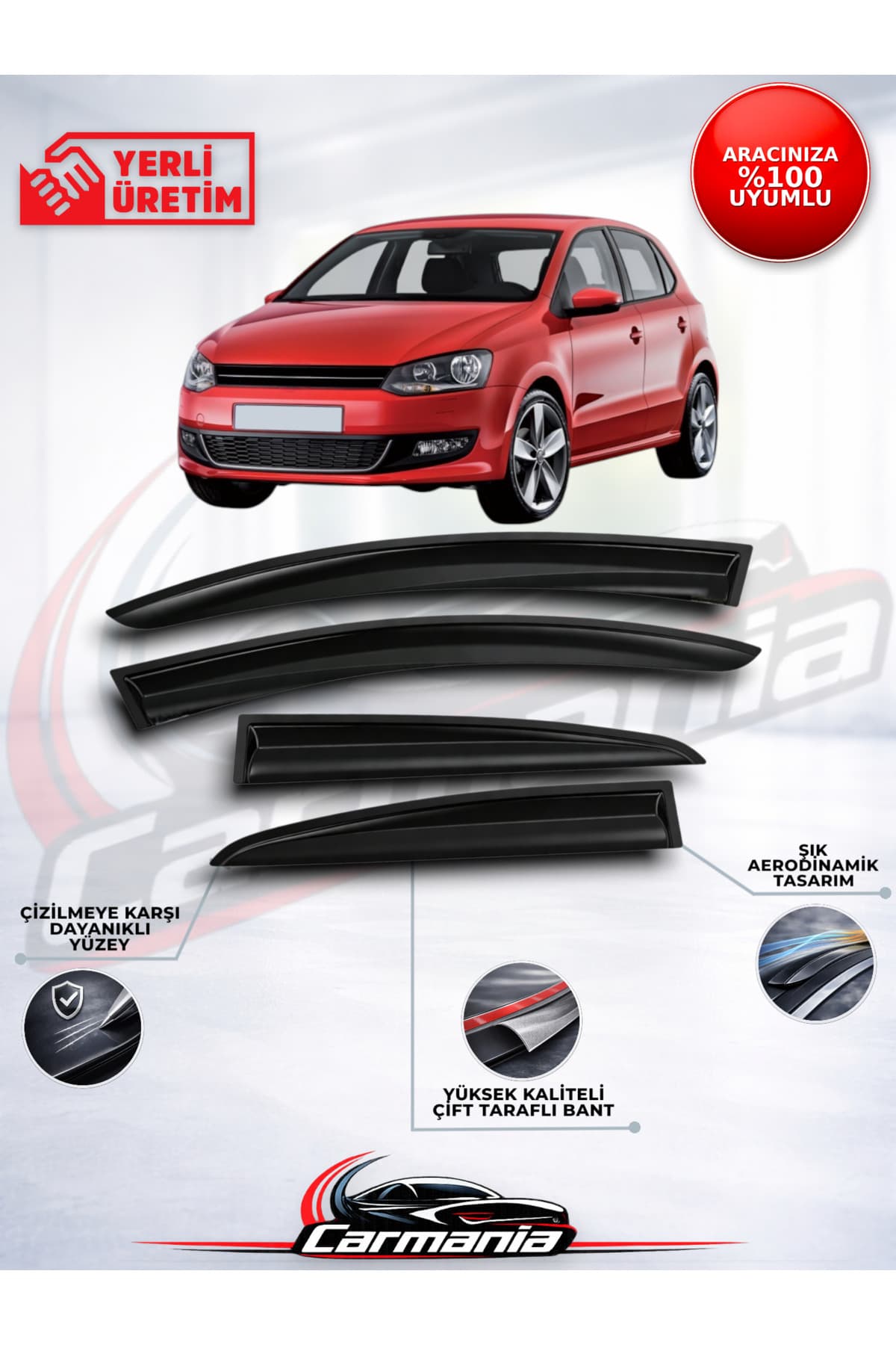 CarMania Volkswagen Polo 2010 - 2017 Cam Rüzgarlığı 4'lü Set