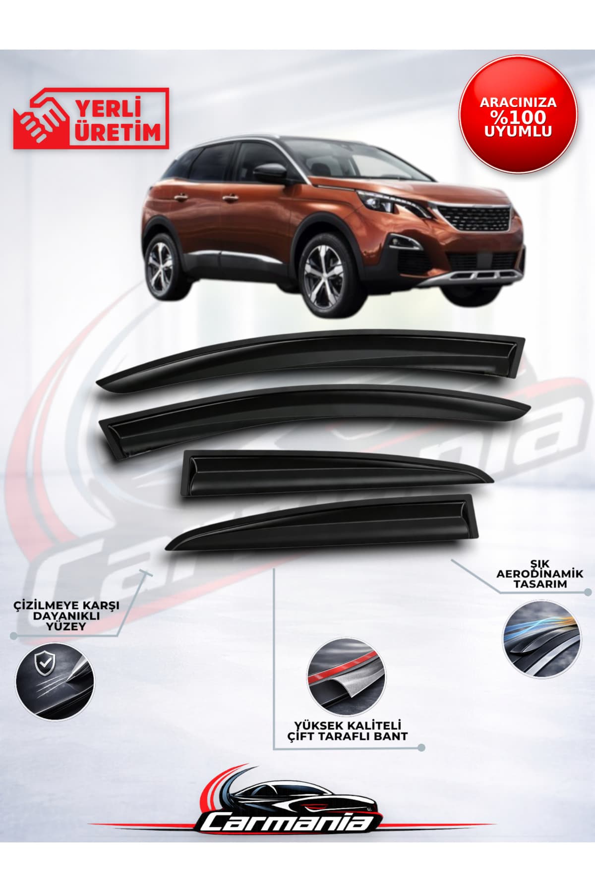 CarMania Peugeot 3008 (2016-2024) Cam Rüzgarlığı 4'lü Set