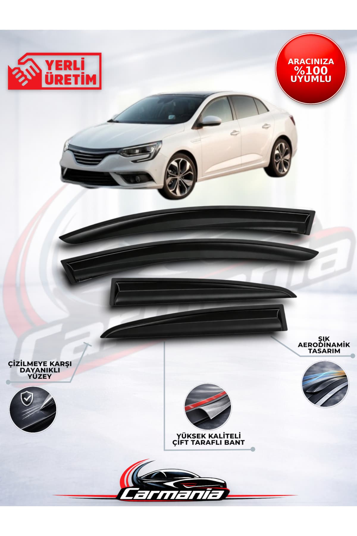 CarMania Renault Megane 4 (2016 ve Sonrası) Cam Rüzgarlığı 4'lü Set