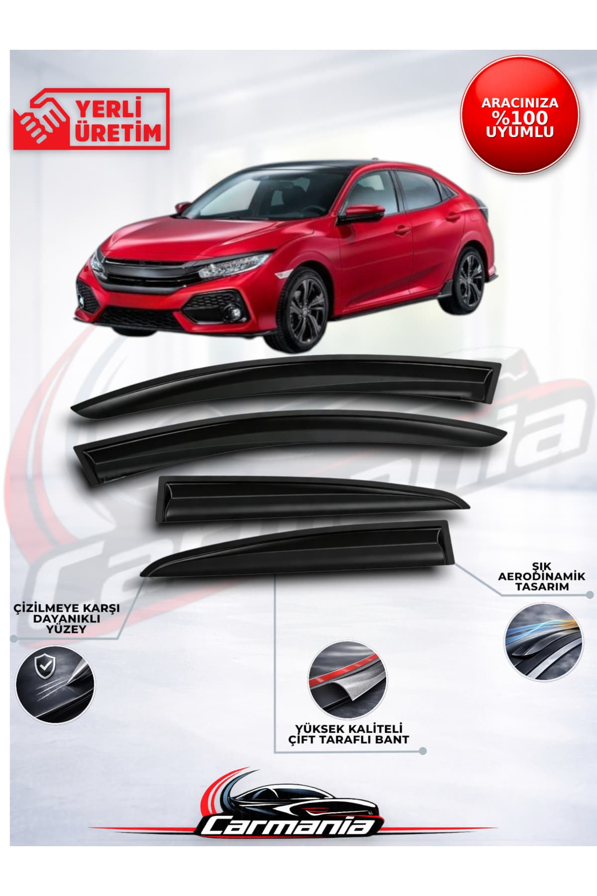CarMania Honda Civic FC5 (2016-2022) Cam Rüzgarlığı 4'lü Set
