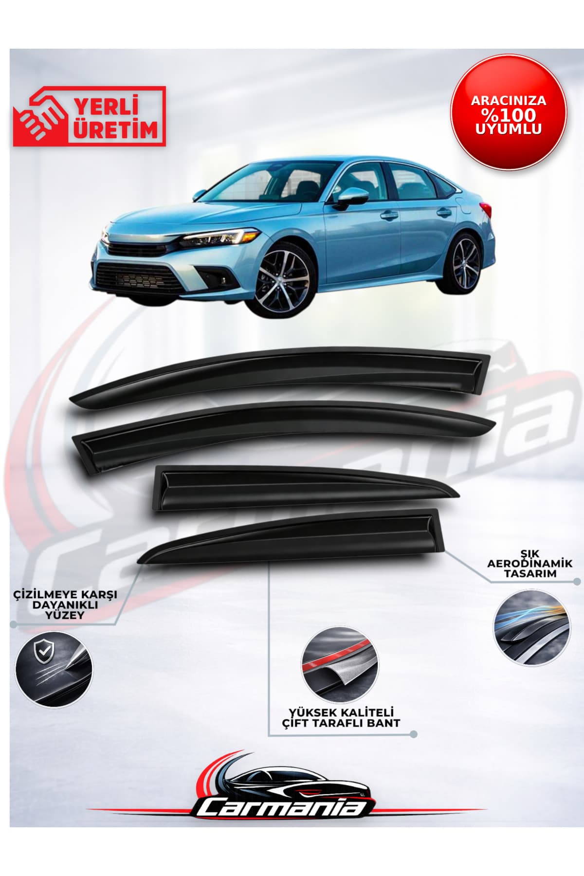 CarMania Honda Civic FE1 (2021 Sonrası) Sedan ve HB Cam Rüzgarlığı 4'lü Set