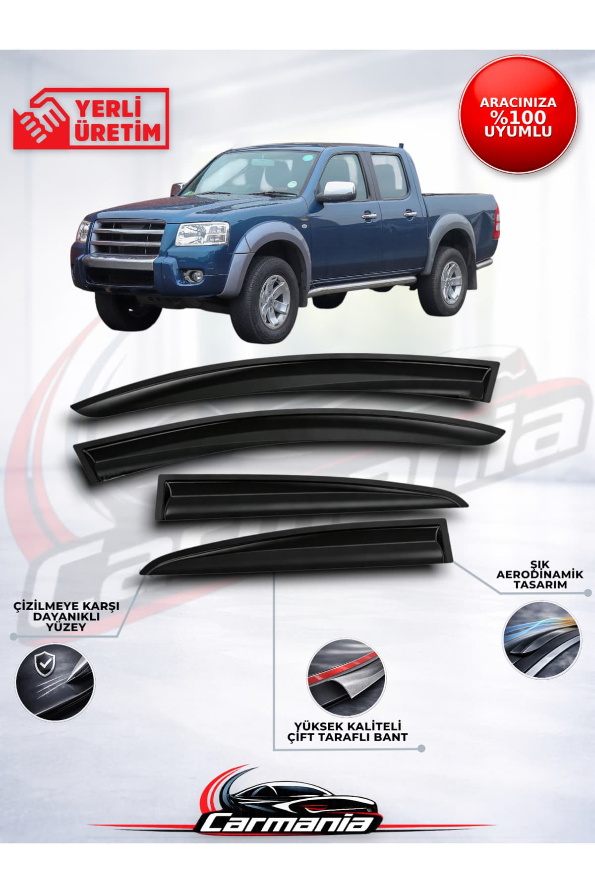 CarMania Ford Ranger2006-2009 Cam Rüzgarlığı 4'lü Set