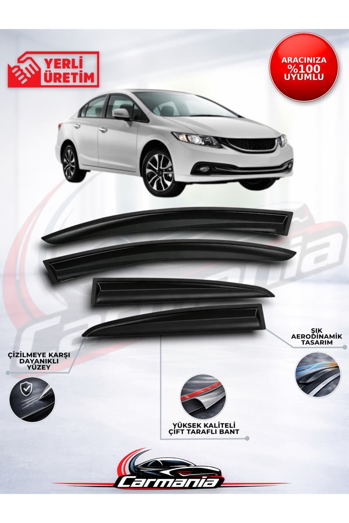 CarMania Honda Civic 2012-2016 Cam Rüzgarlığı 4'lü Set