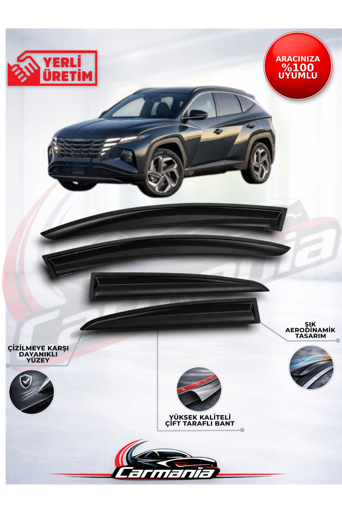 CarMania Hyundai Tucson 2021 ve Sonrası Cam Rüzgarlığı 4'lü Set