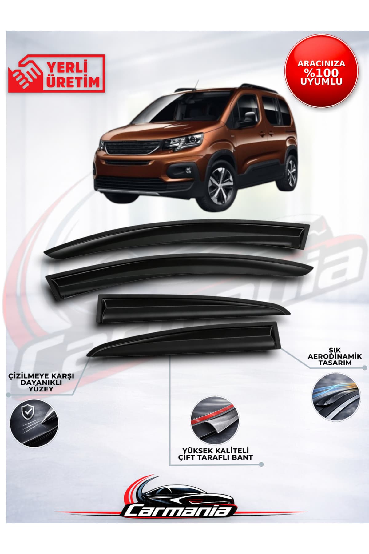 CarMania Peugeot Rifter Cam Rüzgarlığı 4'lü Set