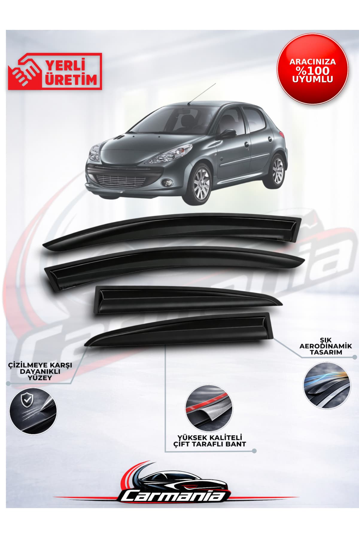 CarMania Peugeot 206 HB ve Sedan Uyumlu (1998-2008) Cam Rüzgarlığı 4'lü Set