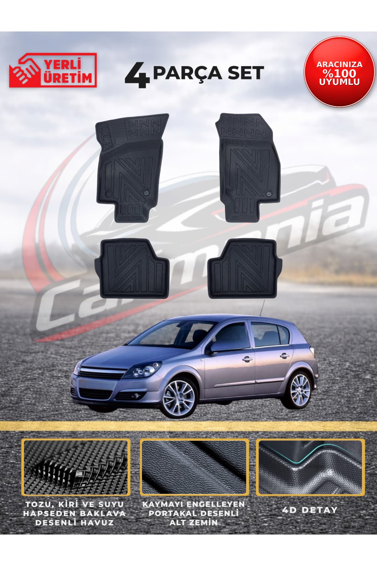 CarMania Opel Astra H Kasa Hatchback 4D Premium Havuzlu Paspas 2004-2013 Uyumlu