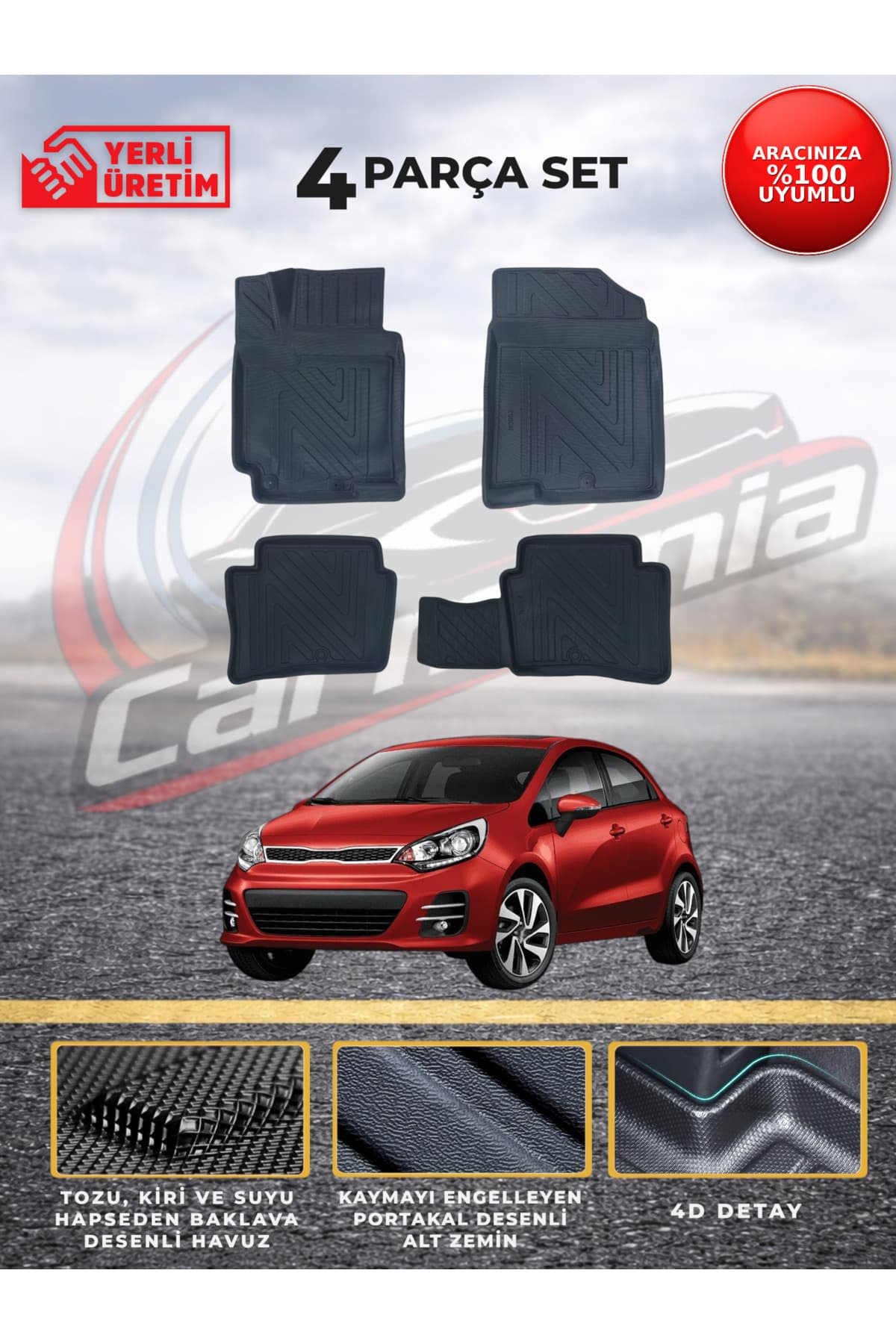 CarMania Kia Rio Hatchback 4D Premium Havuzlu Paspas 2011-2017 Arası Uyumlu