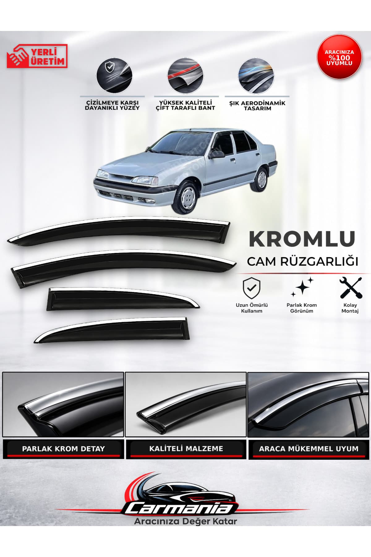 CarMania Renault 19 Europa Araca Özel Kromlu Cam Rüzgarlığı 4’lü Set